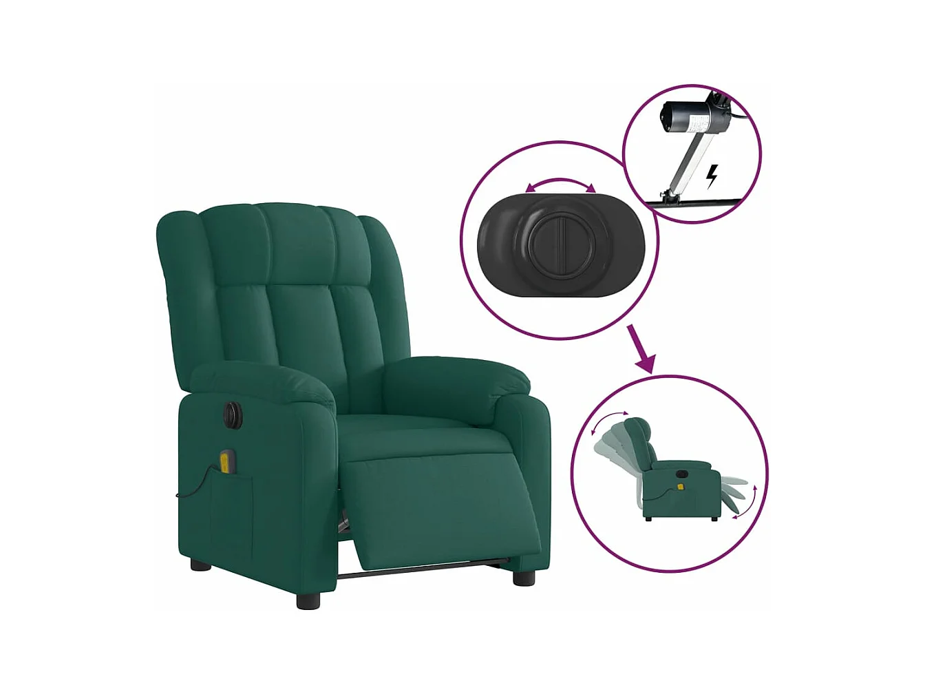 Fauteuil de massage inclinable électrique Vert foncé Tissu