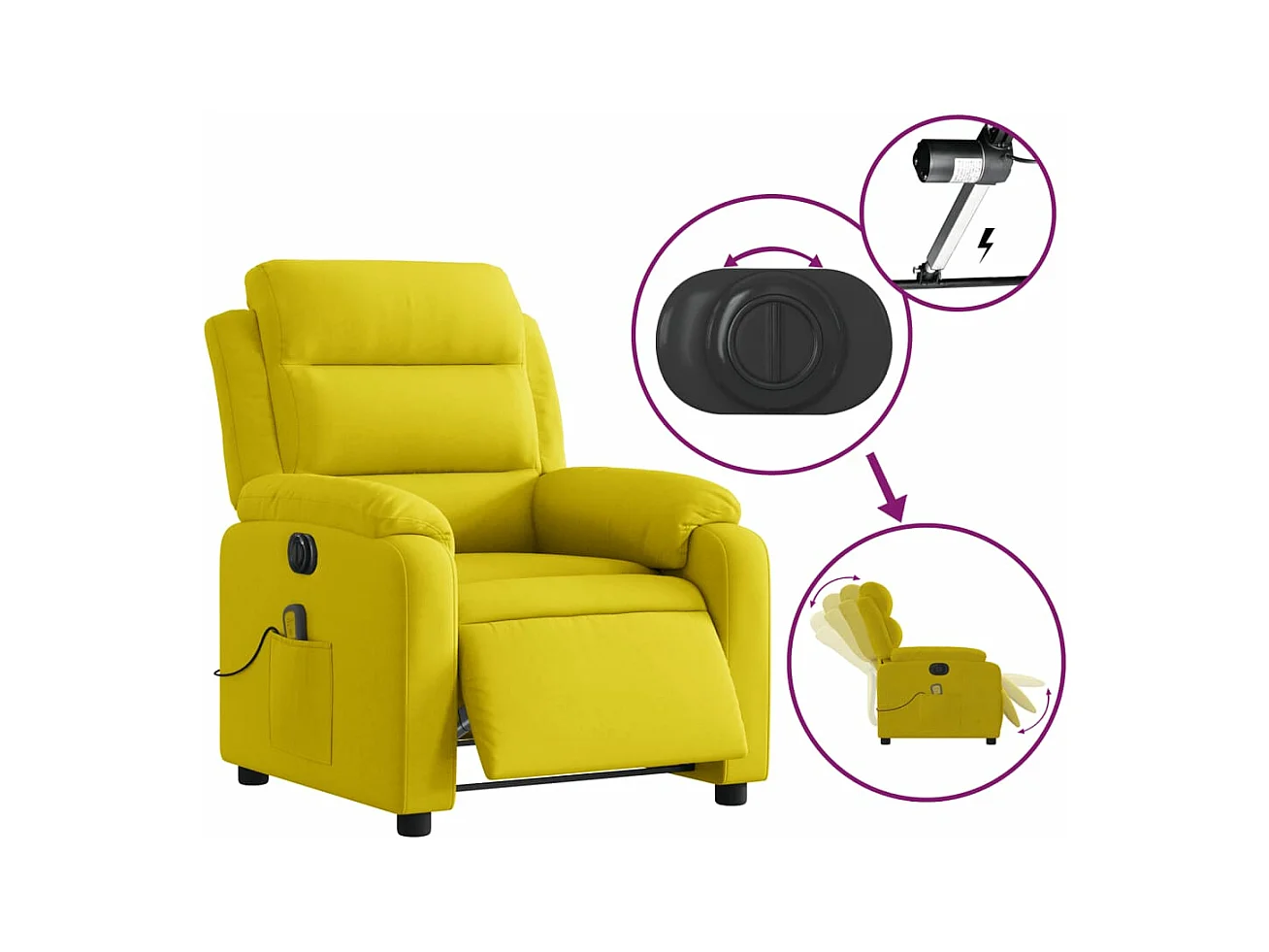 Fauteuil inclinable de massage électrique jaune velours