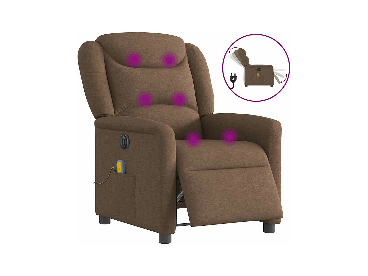 Fauteuil inclinable de massage électrique marron tissu