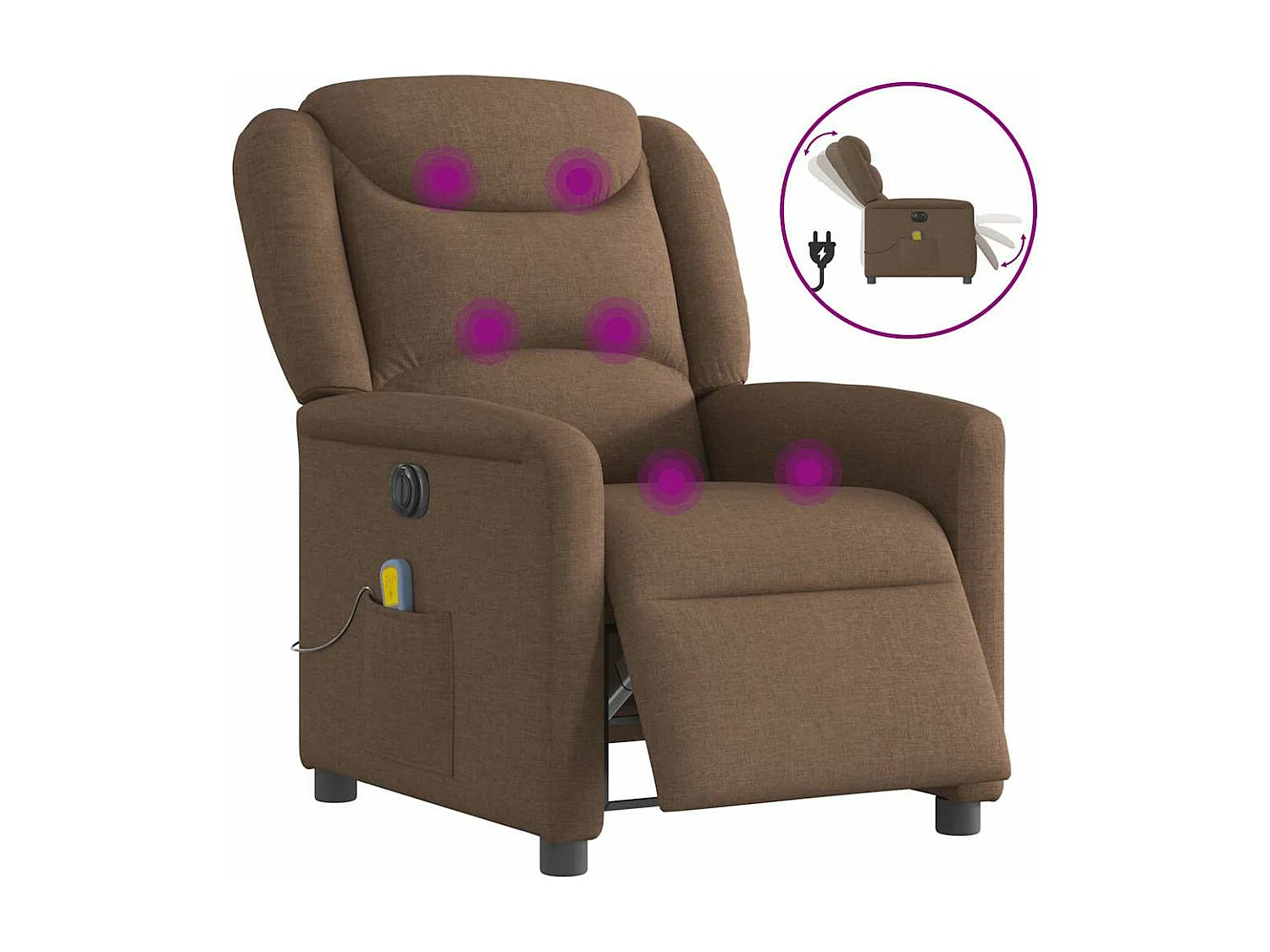 Fauteuil inclinable de massage électrique marron tissu