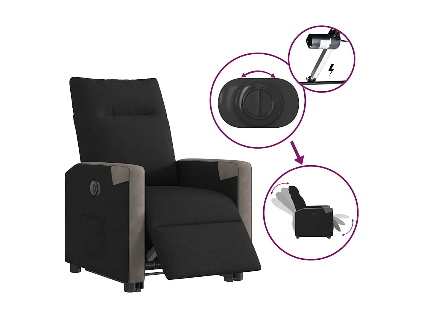 Fauteuil inclinable électrique noir tissu