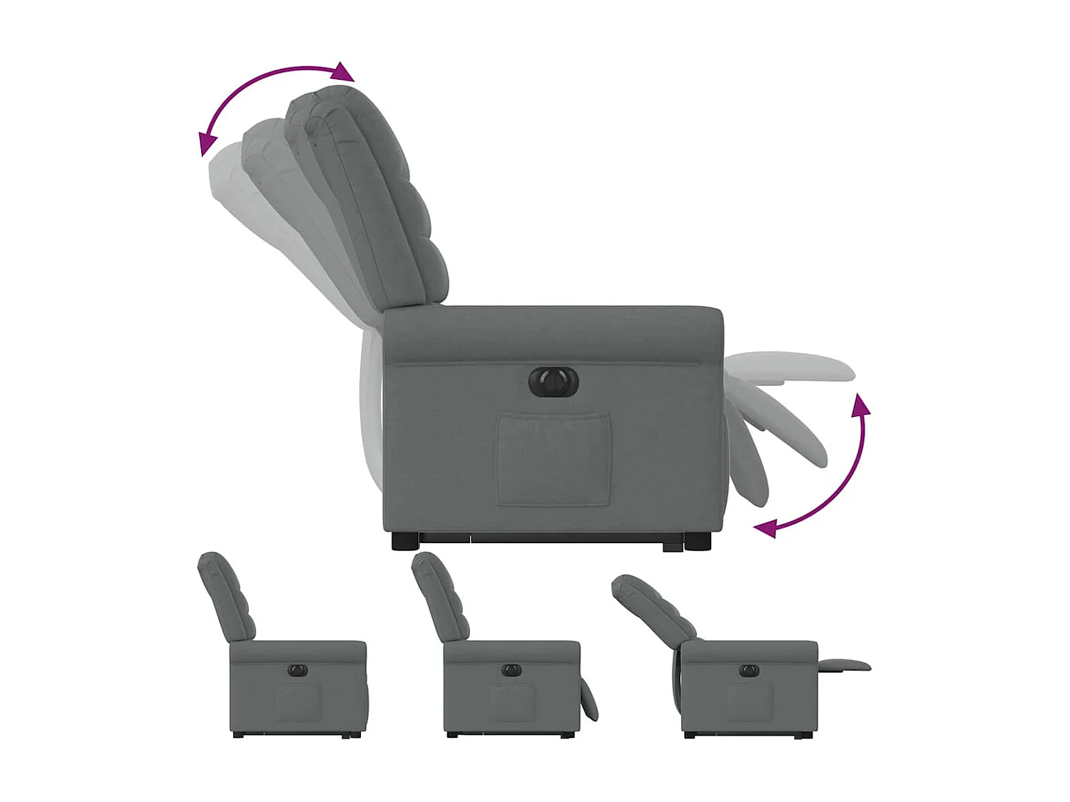 Cadeira reclinável elétrica de tecido cinza escuro