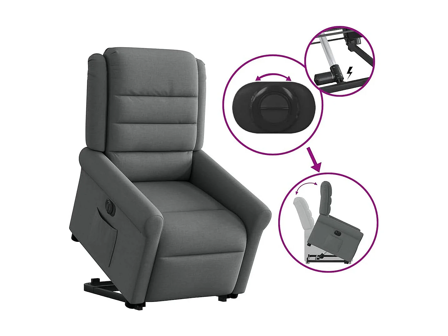 Cadeira reclinável elétrica de tecido cinza escuro