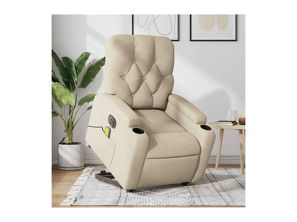 Poltrona reclinabile per massaggio elettrico in tessuto color crema