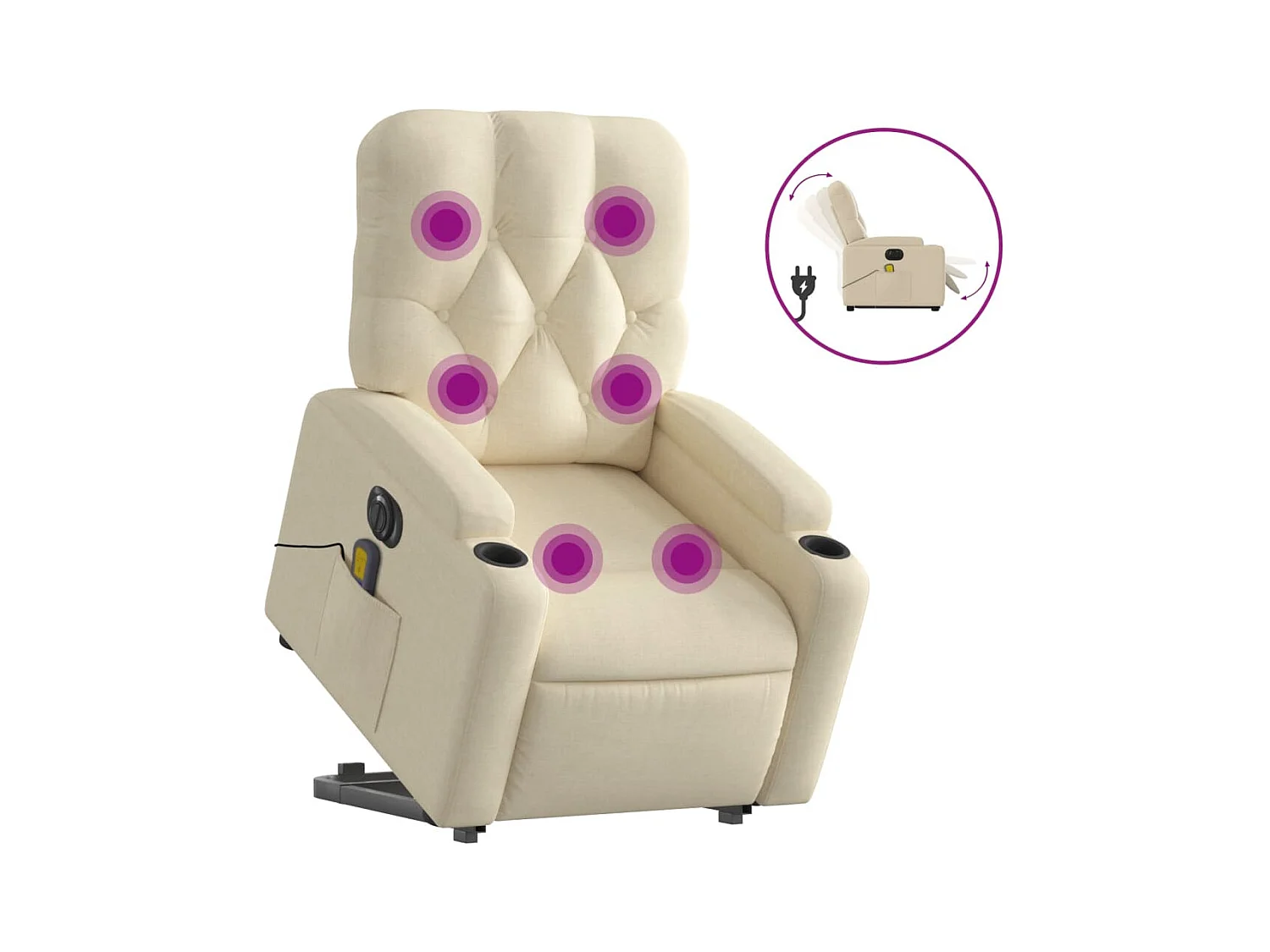 Poltrona reclinabile per massaggio elettrico in tessuto color crema