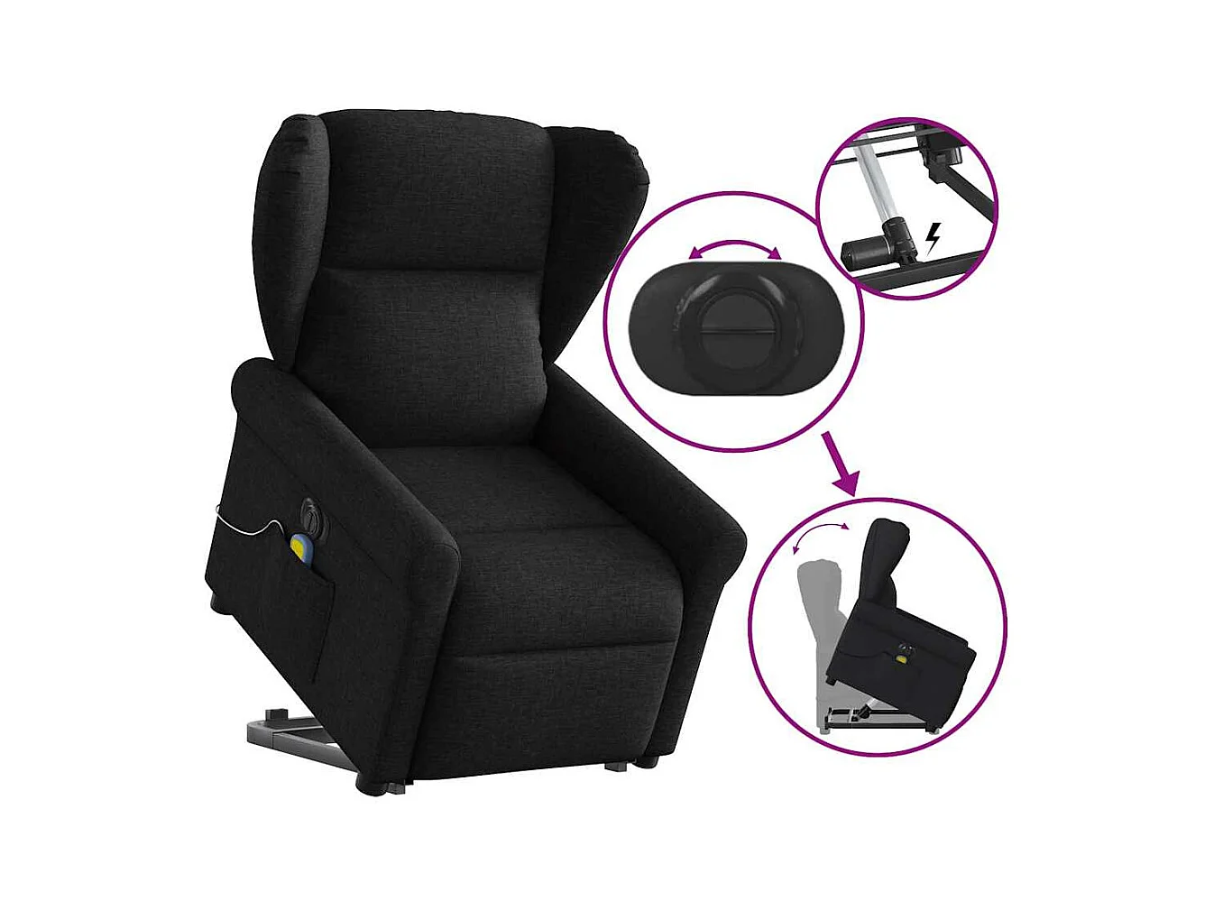Fauteuil inclinable de massage électrique Noir Tissu