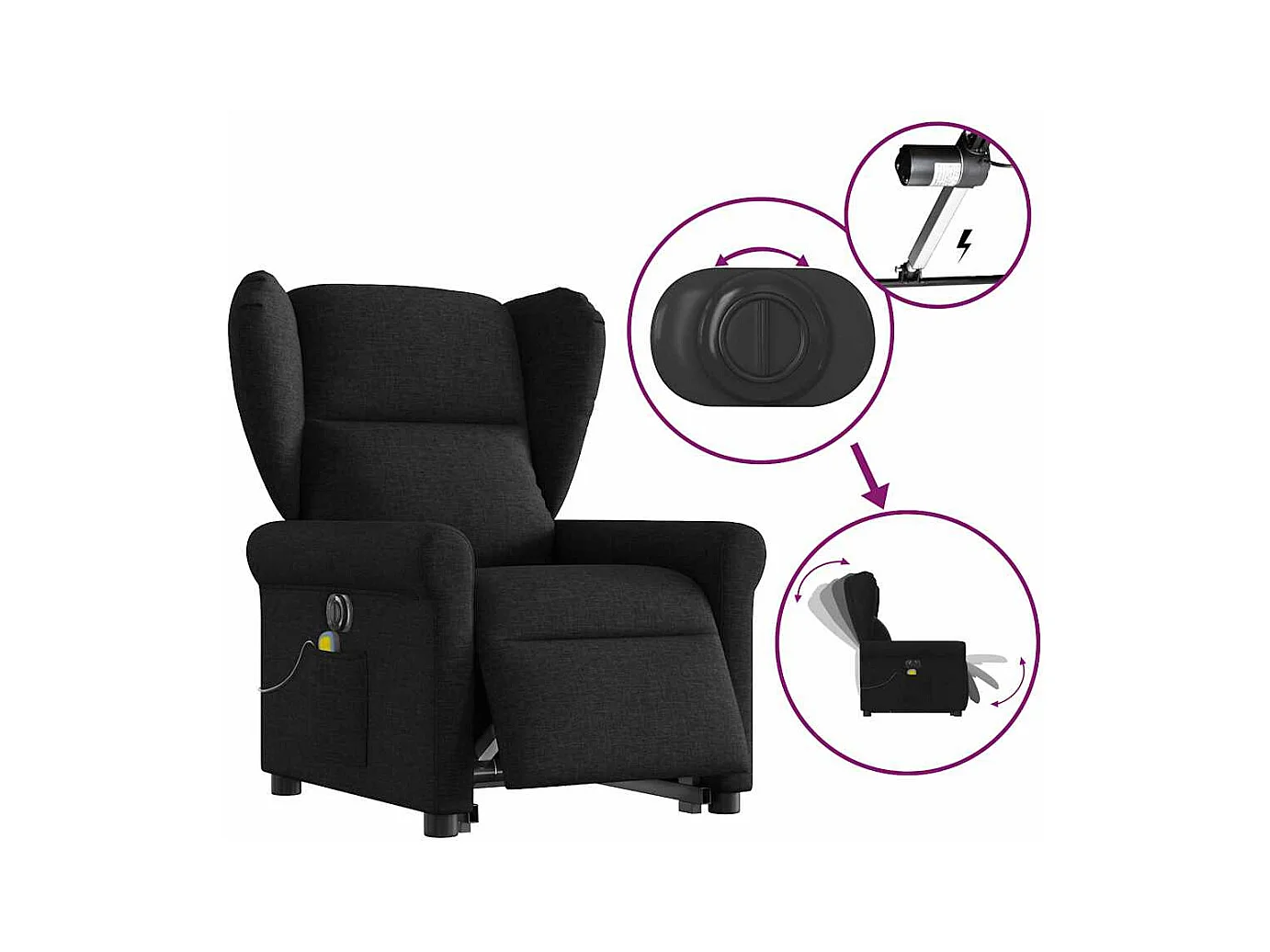 Fauteuil inclinable de massage électrique Noir Tissu