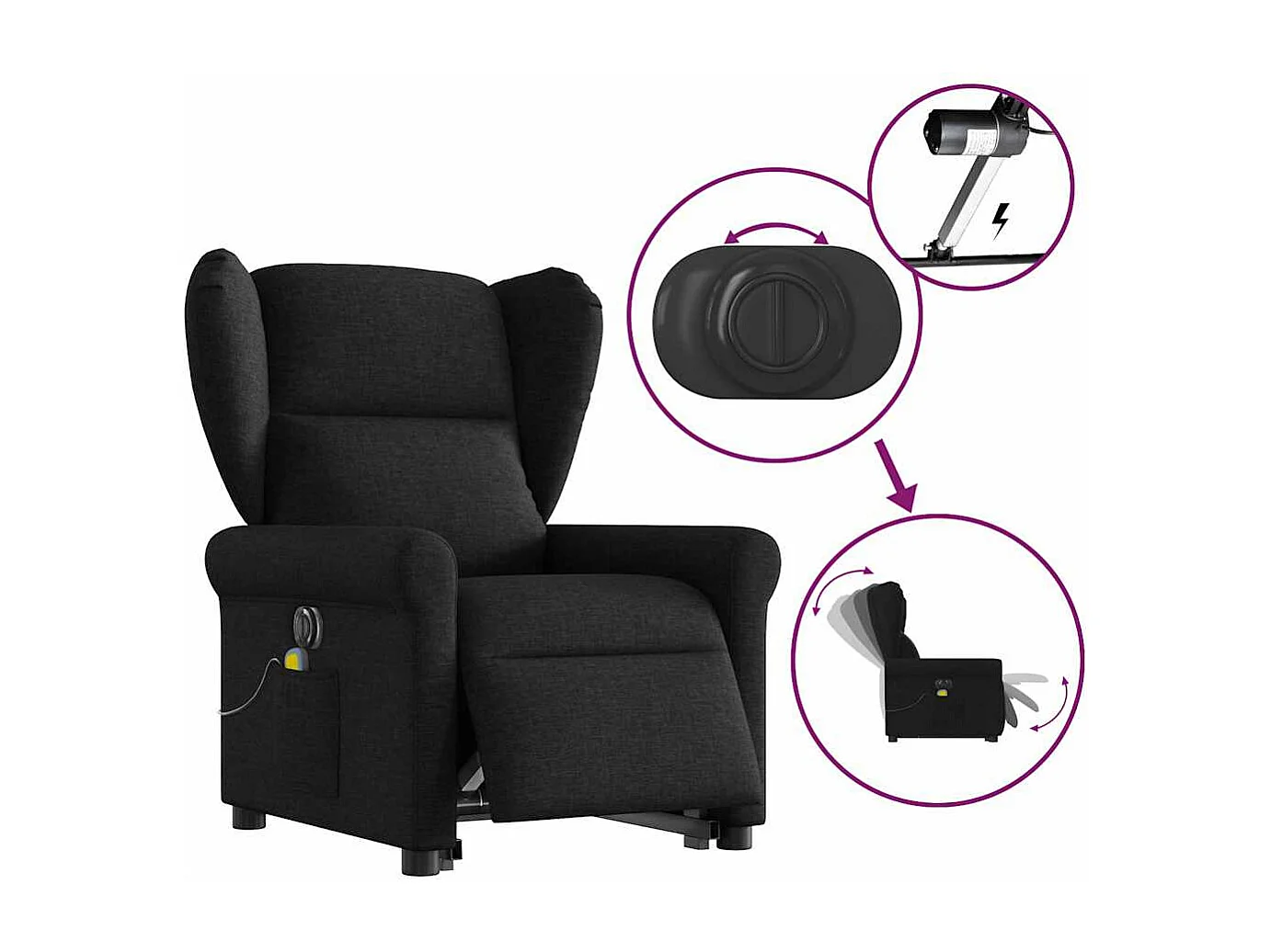 Fauteuil inclinable de massage électrique Noir Tissu