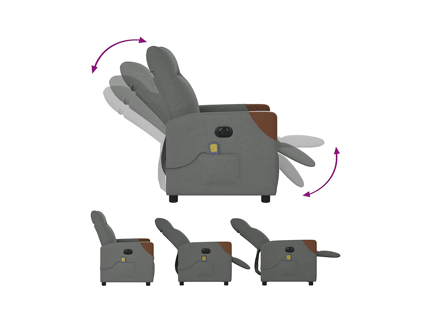 Fauteuil inclinable de massage électrique gris foncé tissu