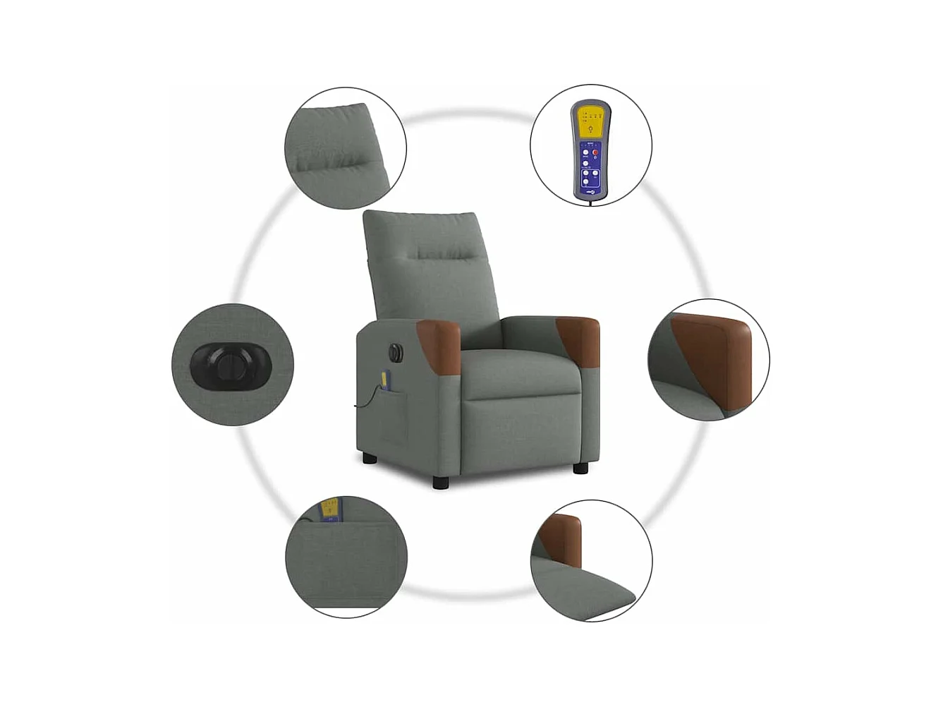 Fauteuil inclinable de massage électrique gris foncé tissu
