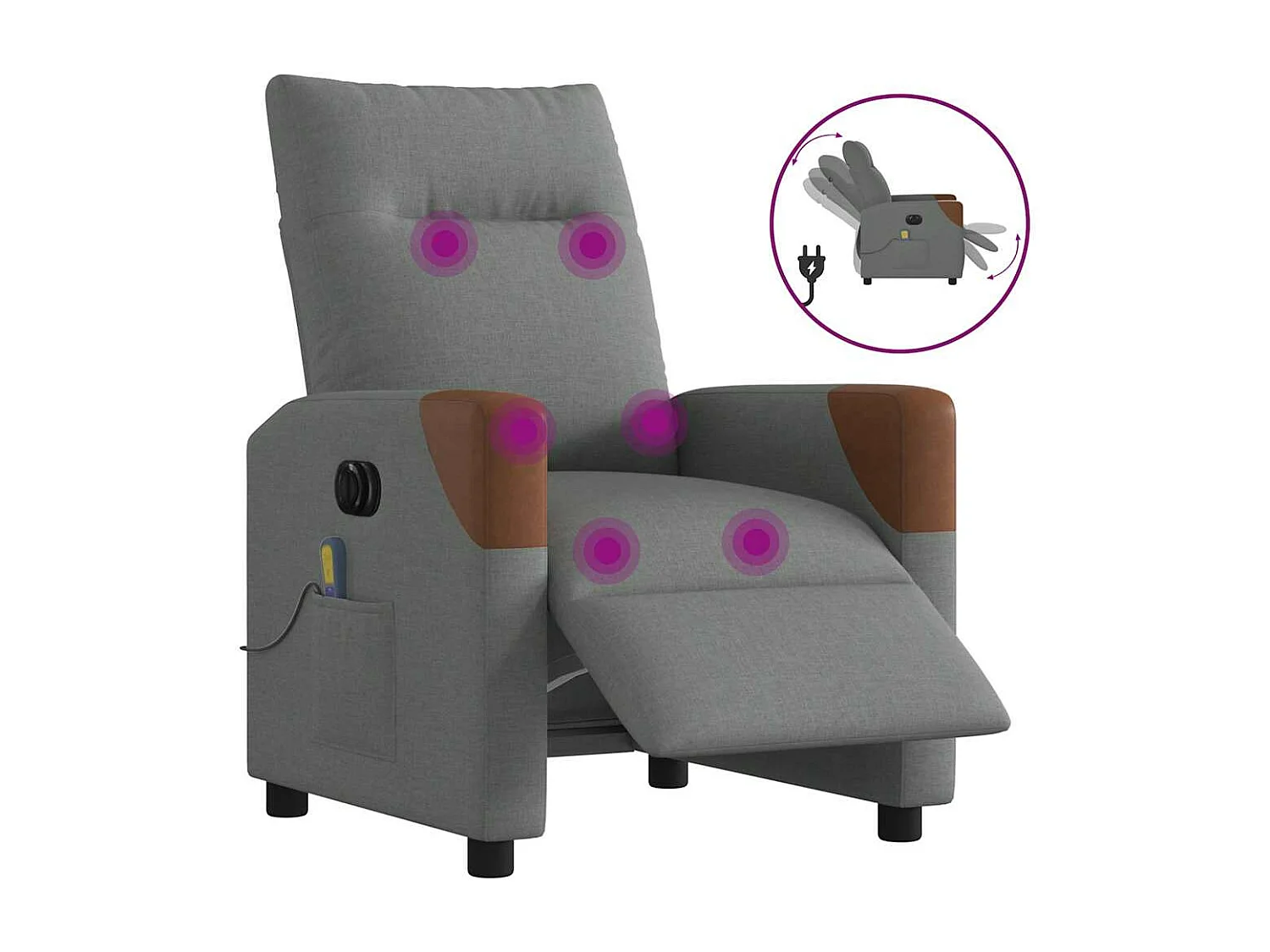 Fauteuil inclinable de massage électrique gris foncé tissu