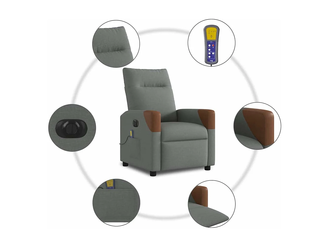 Fauteuil inclinable de massage électrique gris foncé tissu