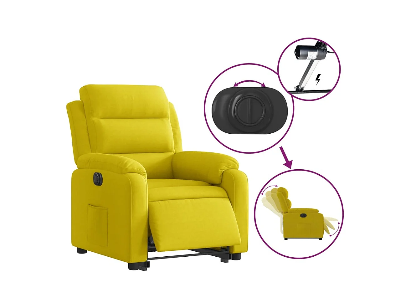 Fauteuil inclinable électrique jaune Velours