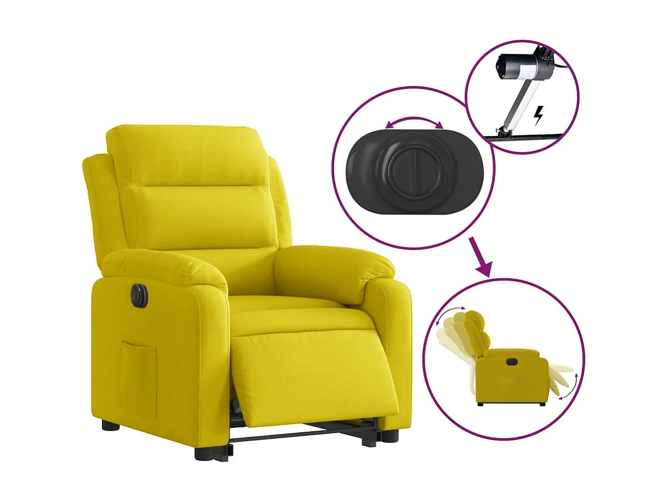 Fauteuil inclinable électrique jaune Velours