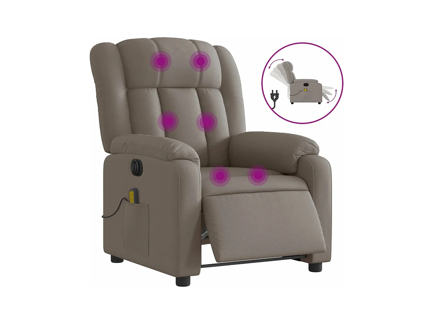Fauteuil de massage inclinable électrique Taupe Tissu