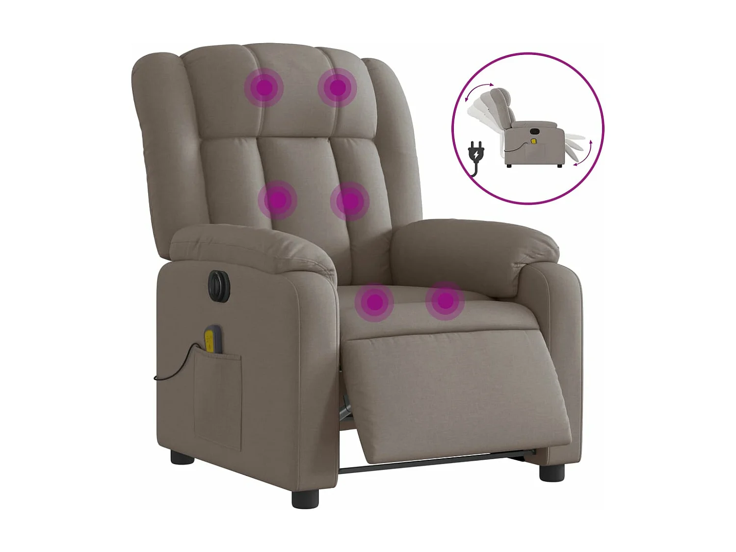 Fauteuil de massage inclinable électrique Taupe Tissu
