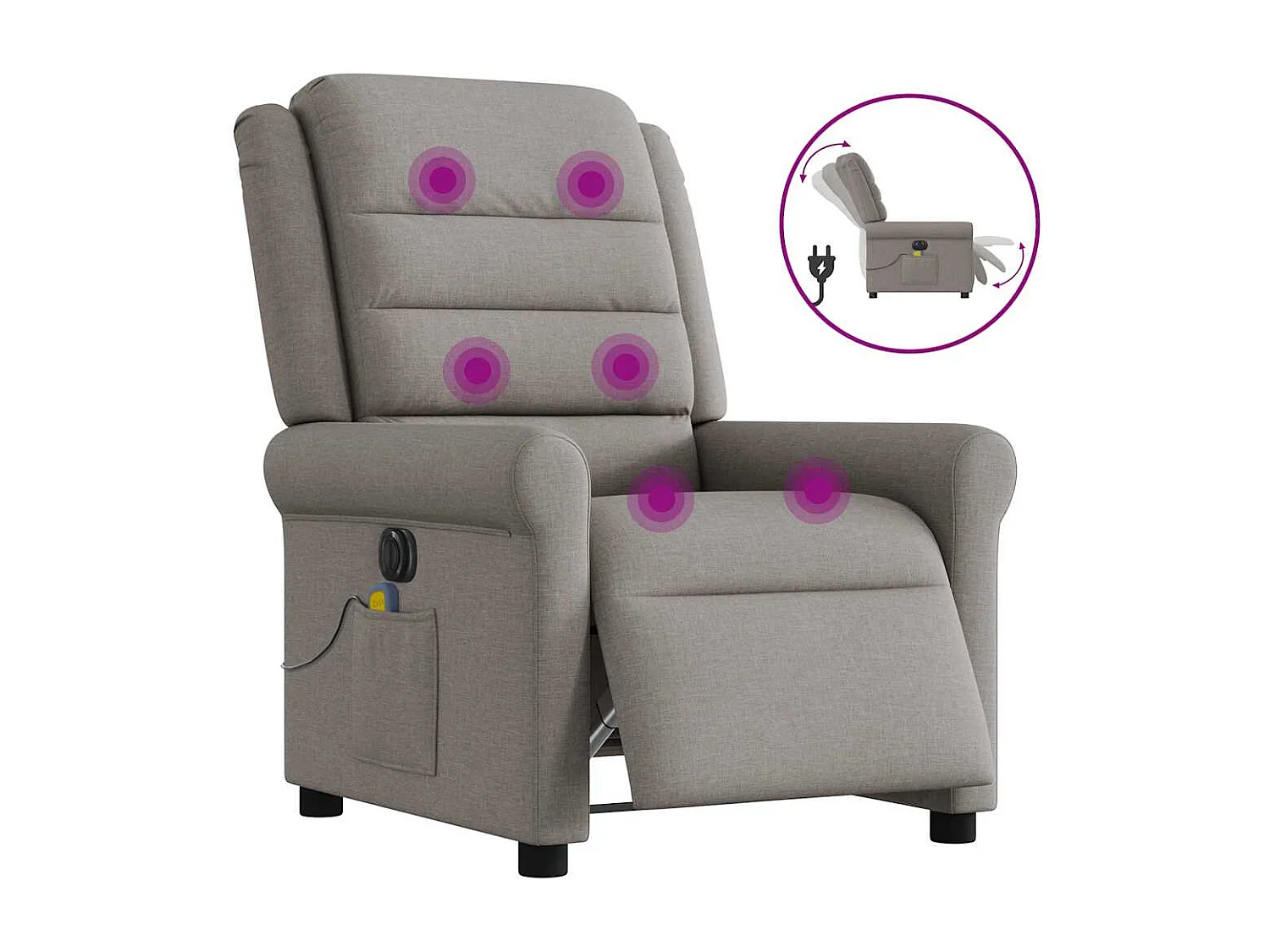 Fauteuil de massage inclinable électrique Taupe Tissu