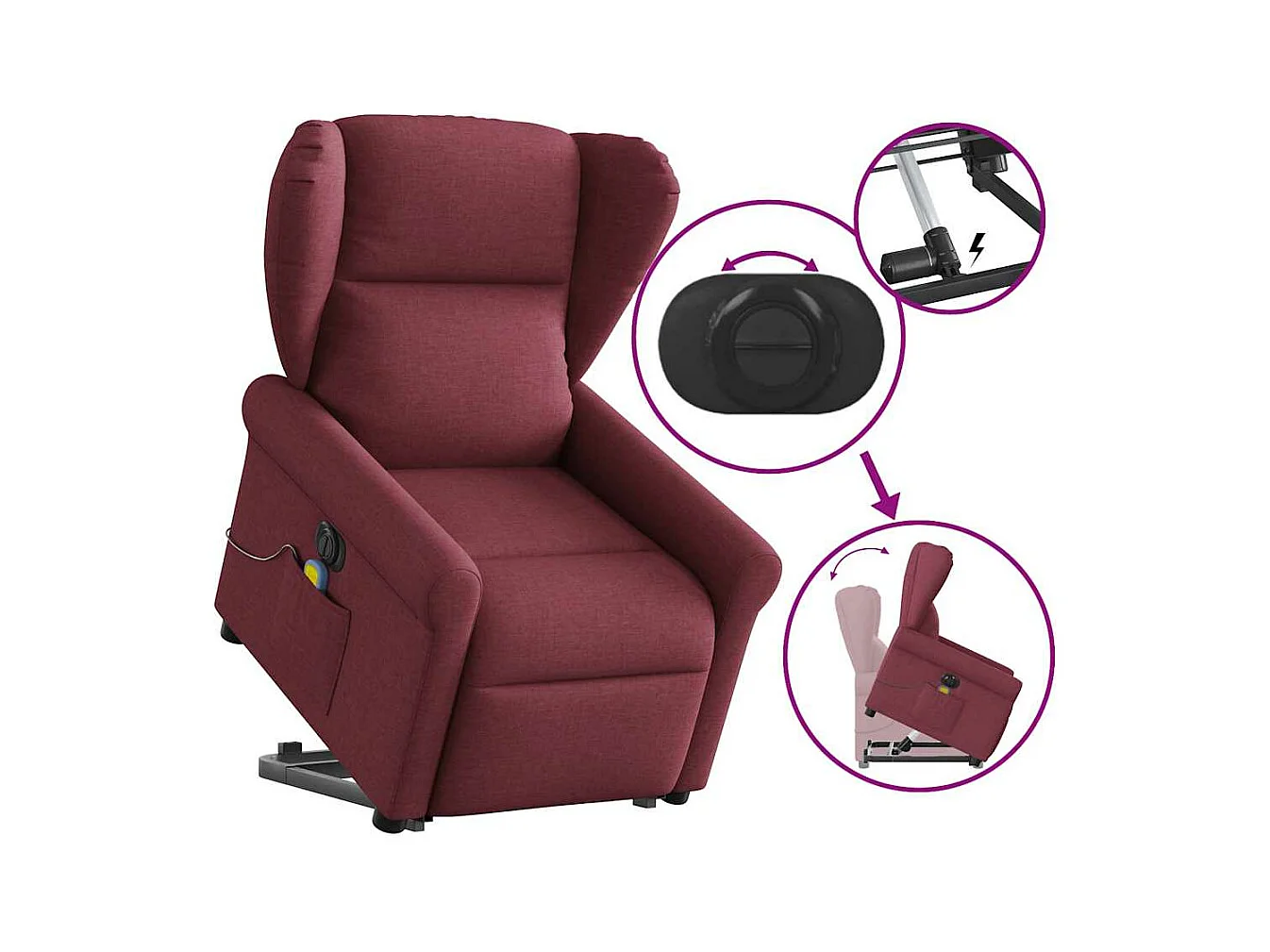Elektrischer Massagesessel, burgunderroter Stoff