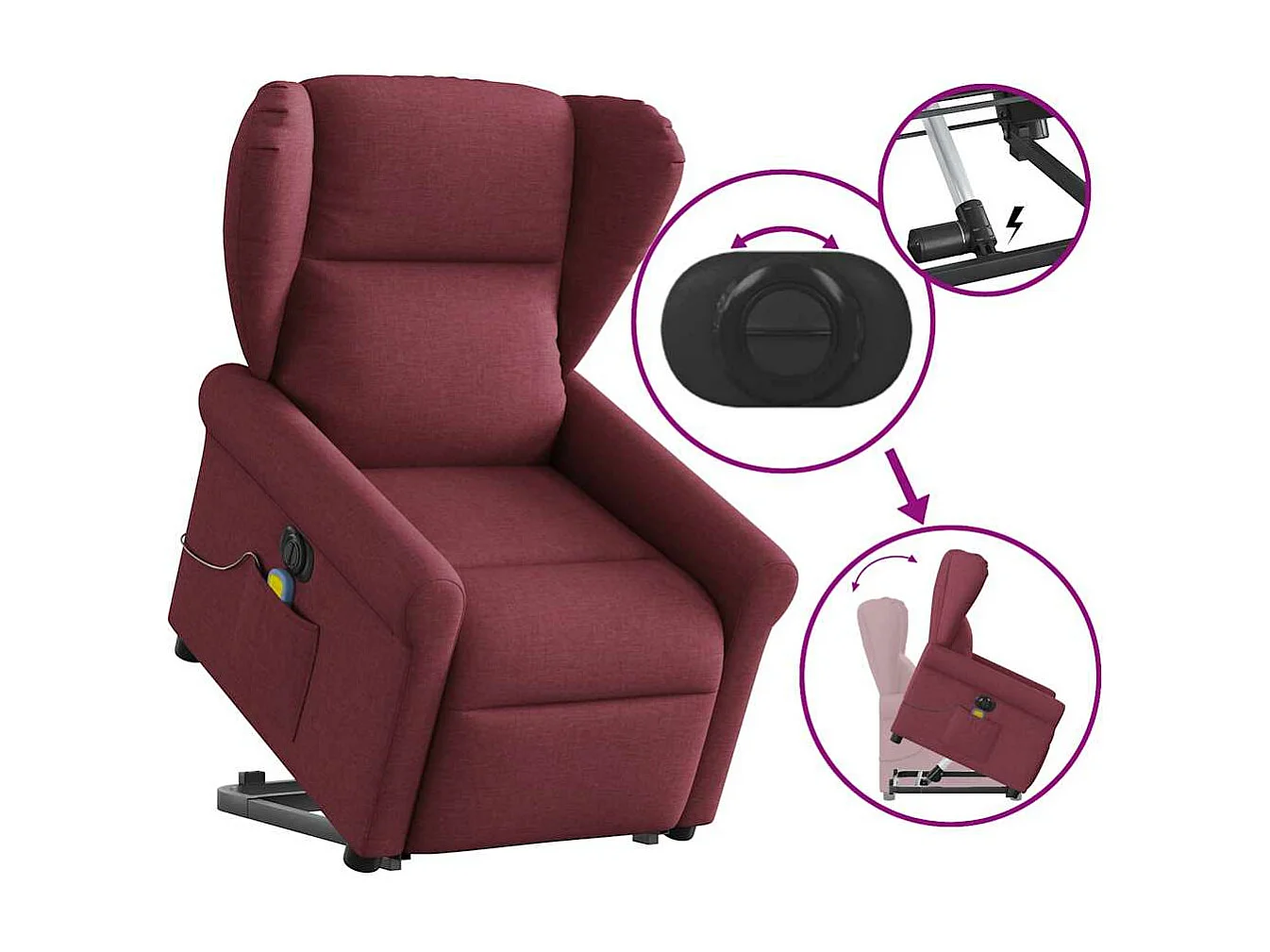 Elektrischer Massagesessel, burgunderroter Stoff