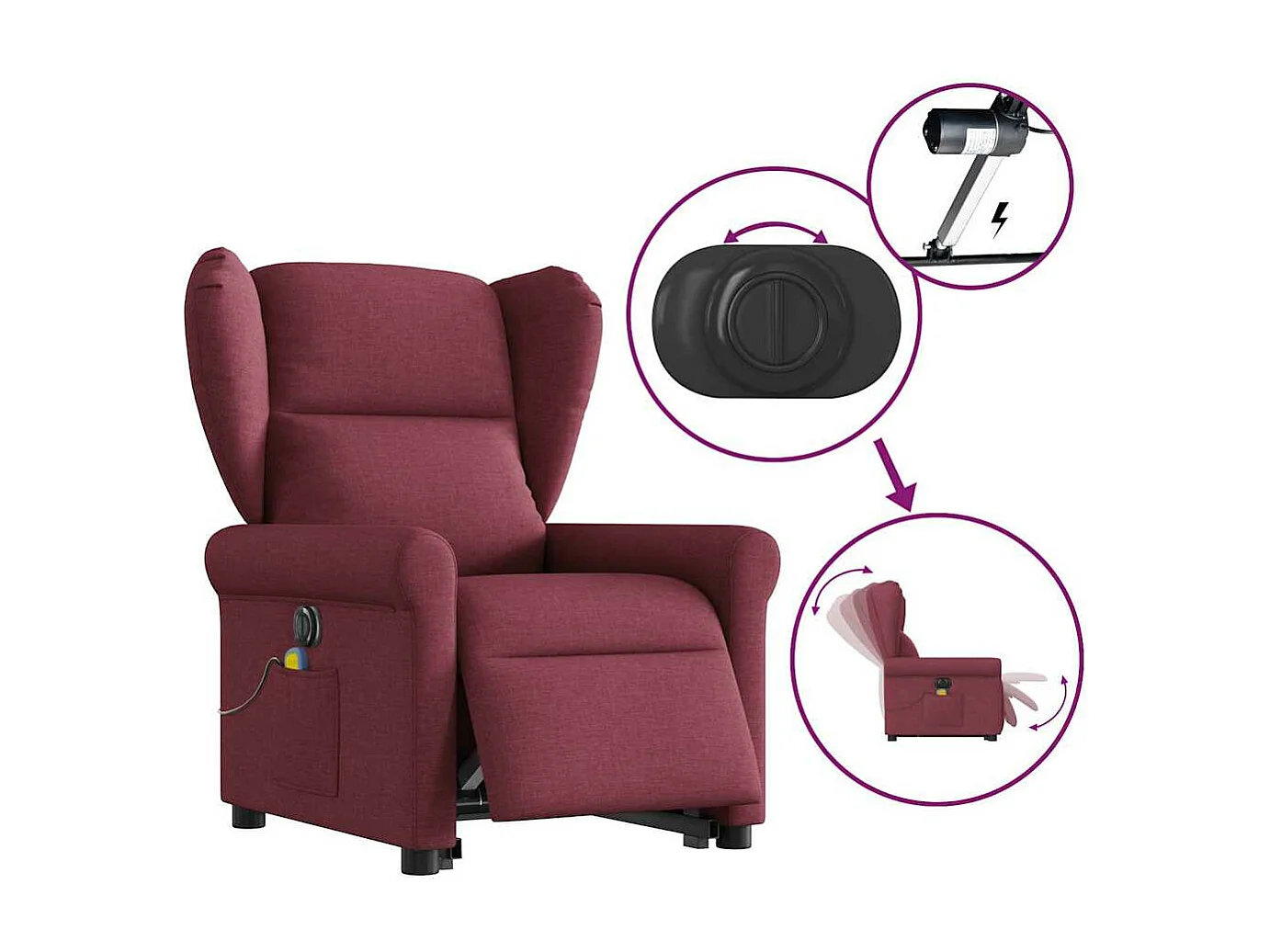 Elektrischer Massagesessel, burgunderroter Stoff