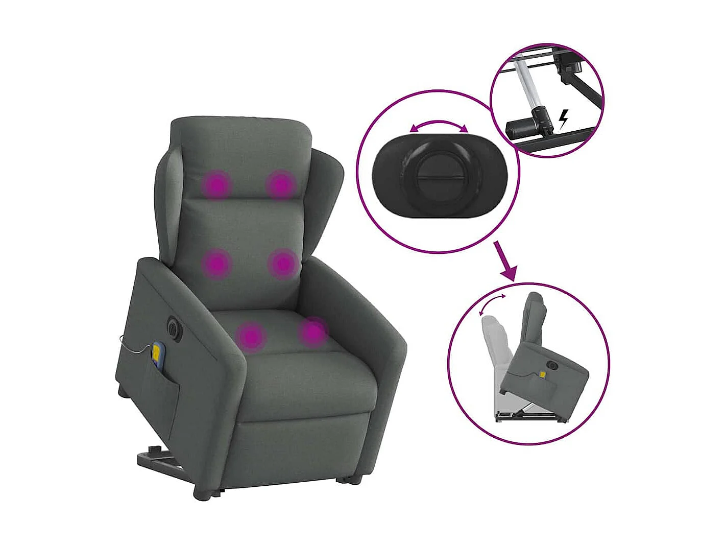 Fauteuil inclinable de massage électrique Gris foncé Tissu