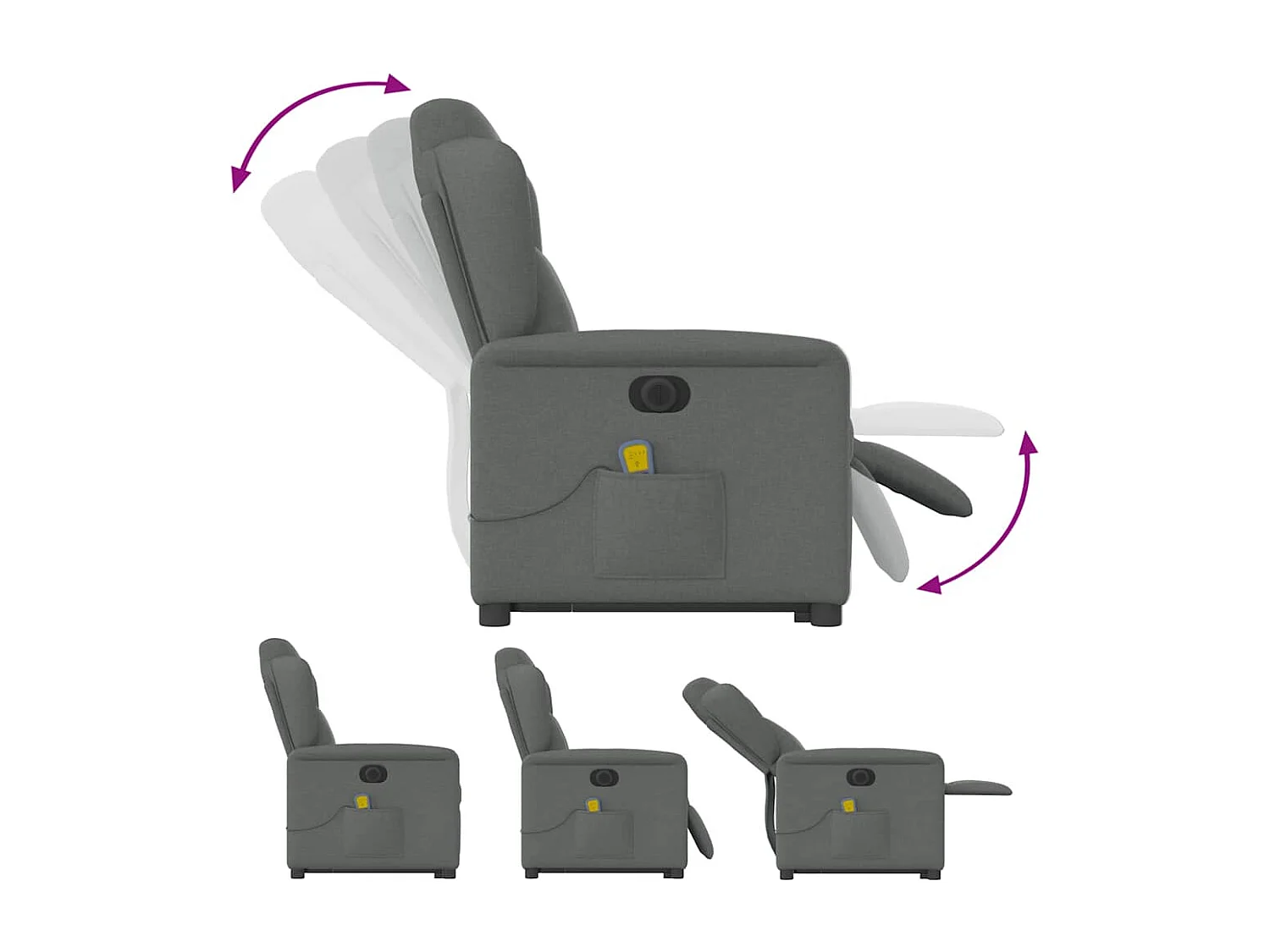 Fauteuil inclinable de massage électrique Gris foncé Tissu