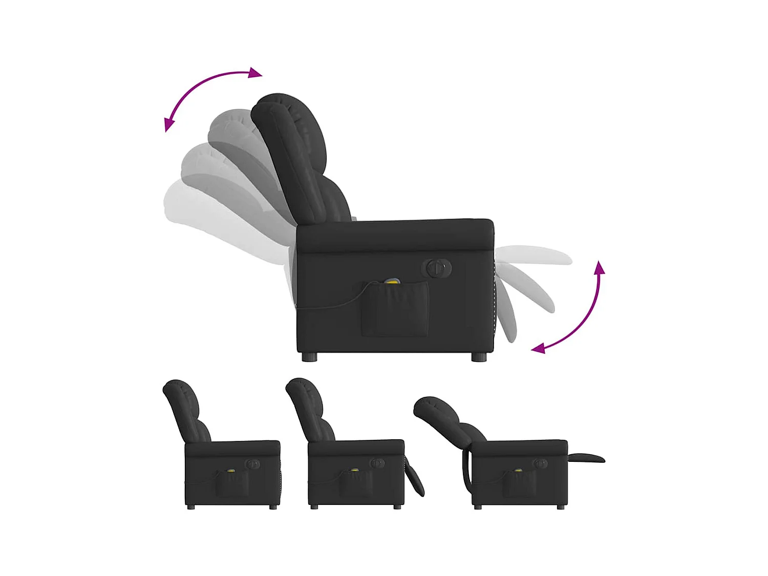Fauteuil massage inclinable électrique noir brillant similicuir