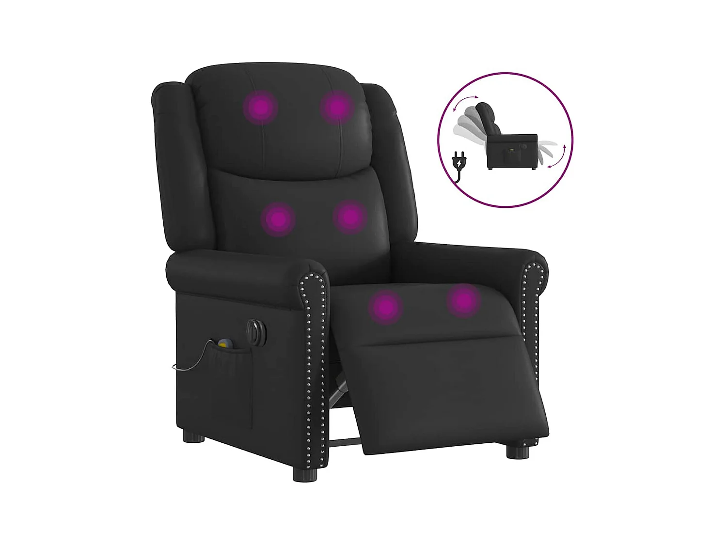 Fauteuil massage inclinable électrique noir brillant similicuir