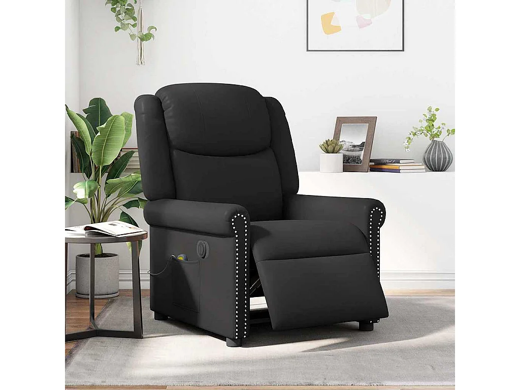 Fauteuil massage inclinable électrique noir brillant similicuir