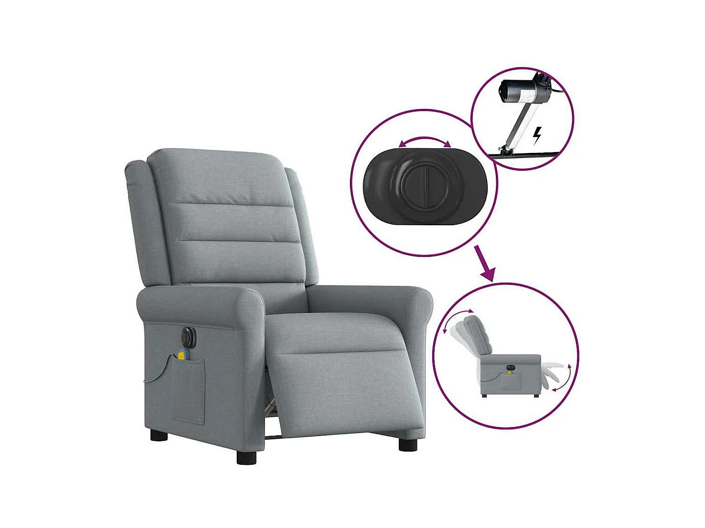 Fauteuil de massage inclinable électrique gris clair tissu