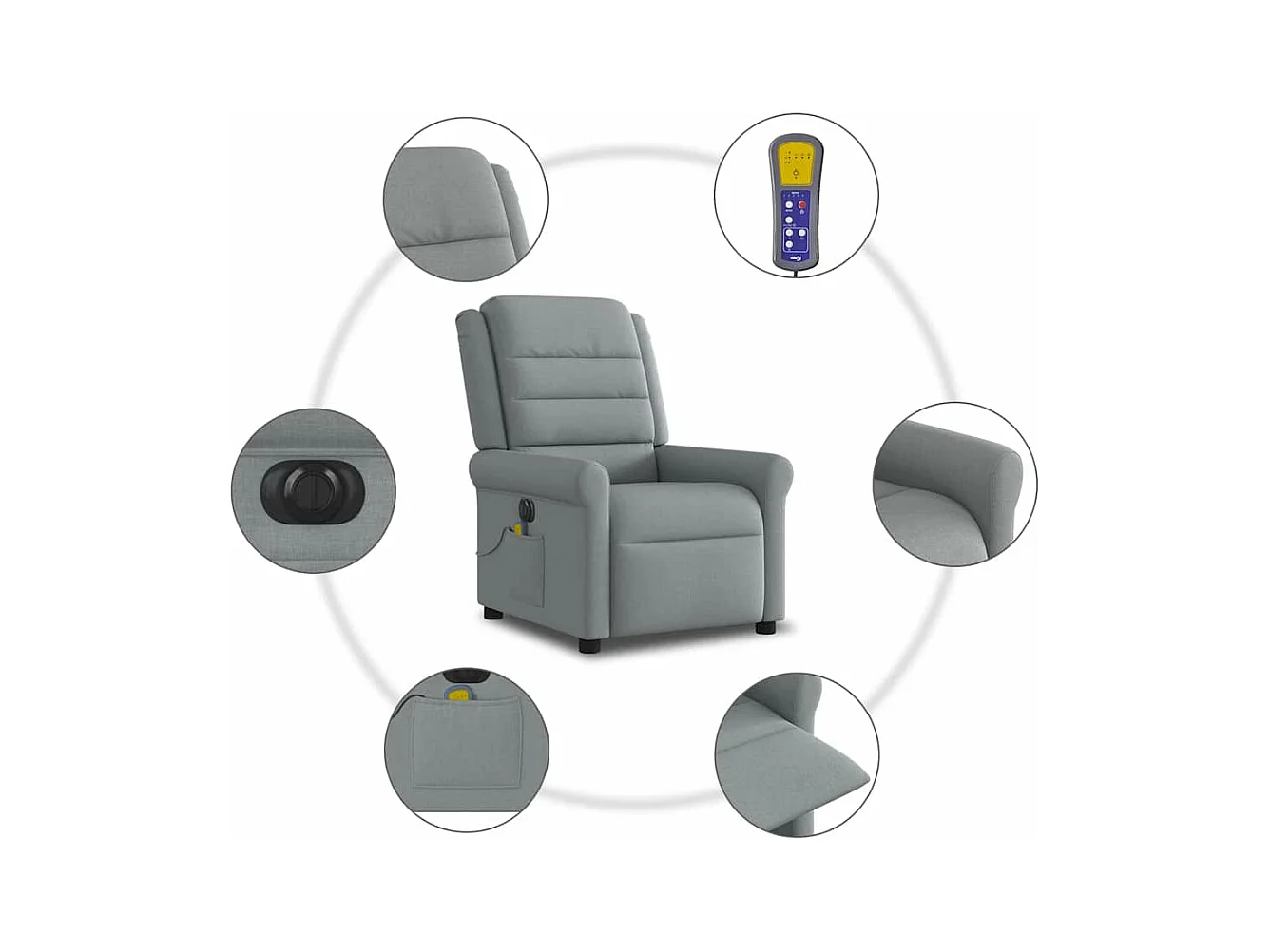 Fauteuil de massage inclinable électrique gris clair tissu