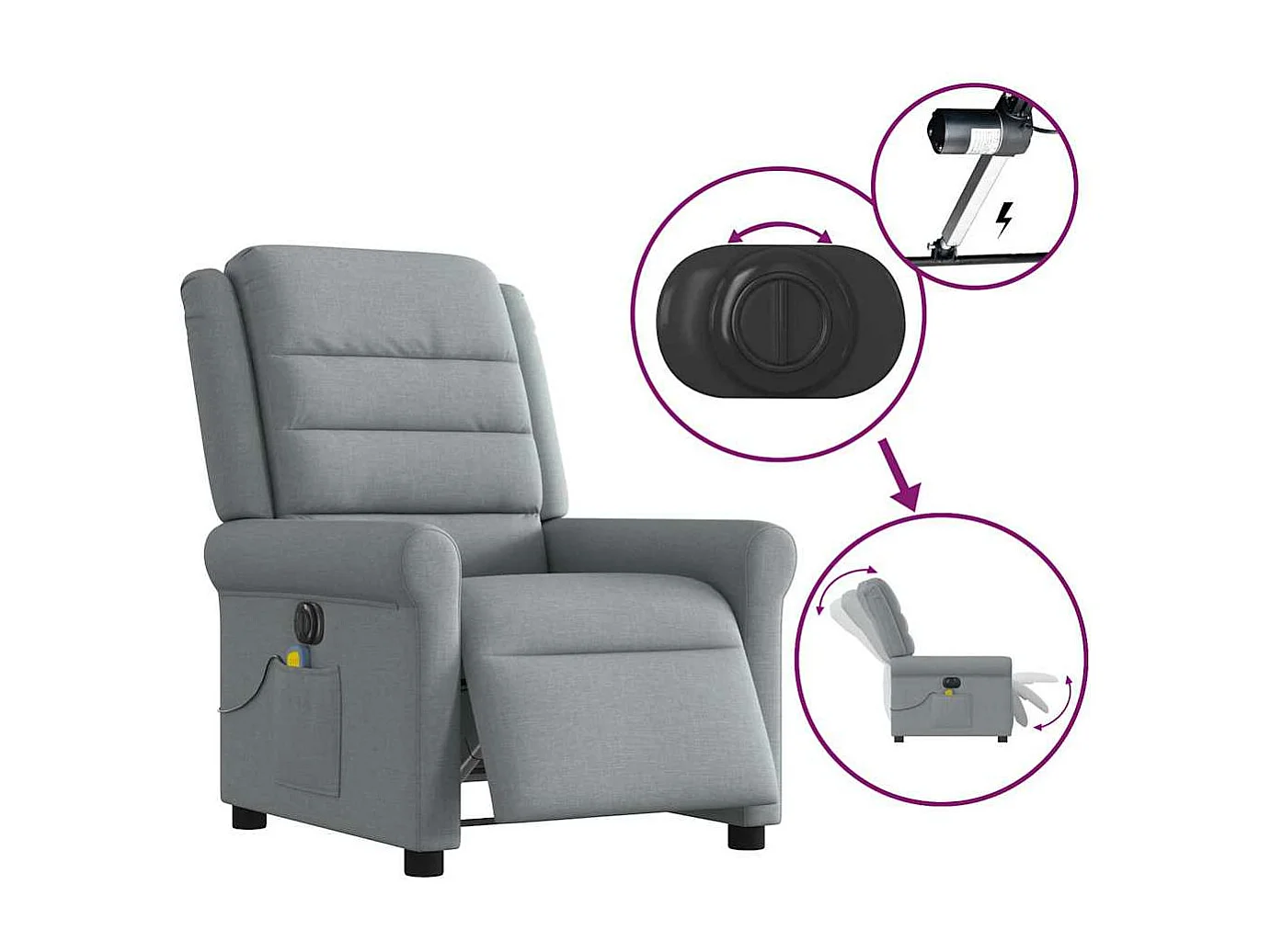 Sillón masajeador reclinable eléctrico de tela gris claro