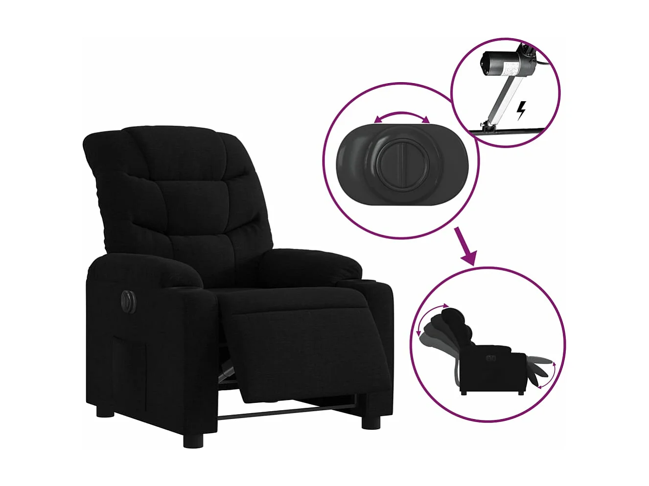 Fauteuil inclinable électrique Noir Tissu