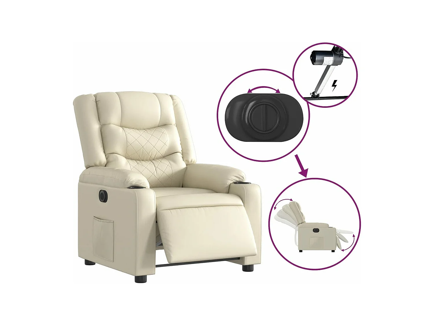 Fauteuil inclinable électrique Crème Similicuir