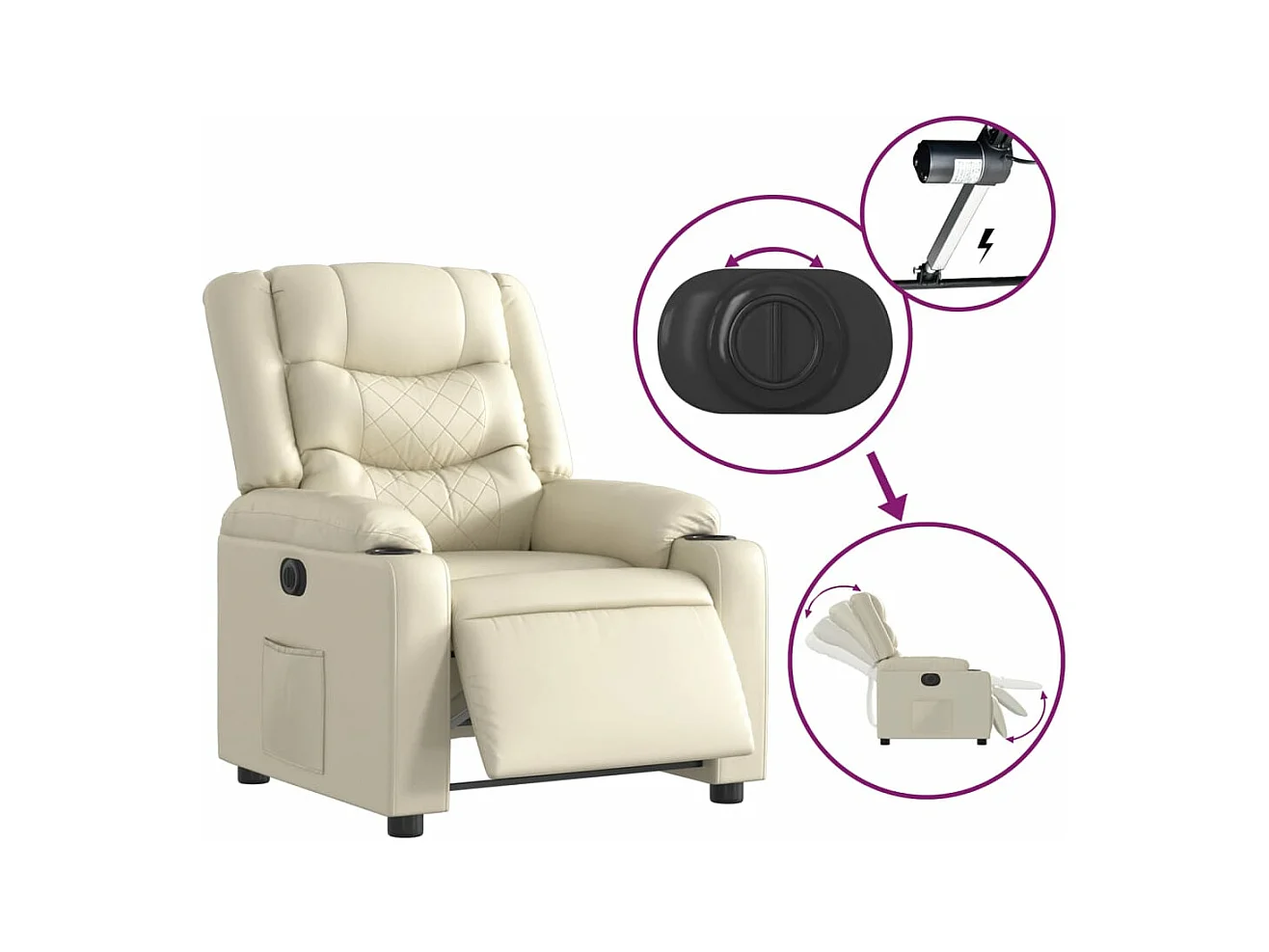 Fauteuil inclinable électrique Crème Similicuir