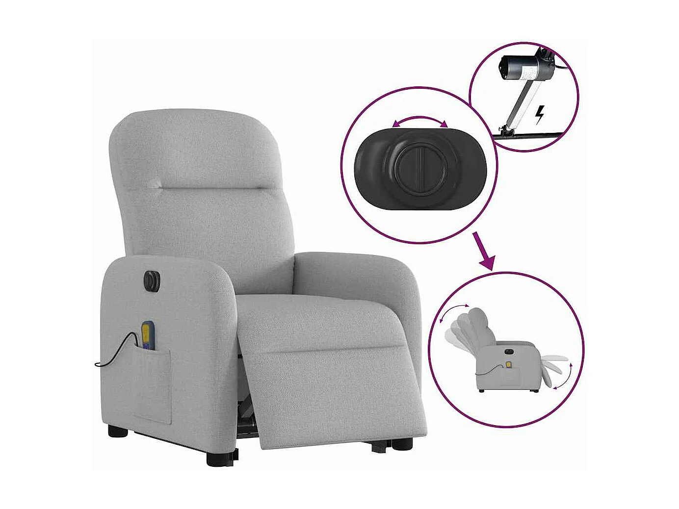 Fauteuil inclinable de massage électrique gris nuage tissu