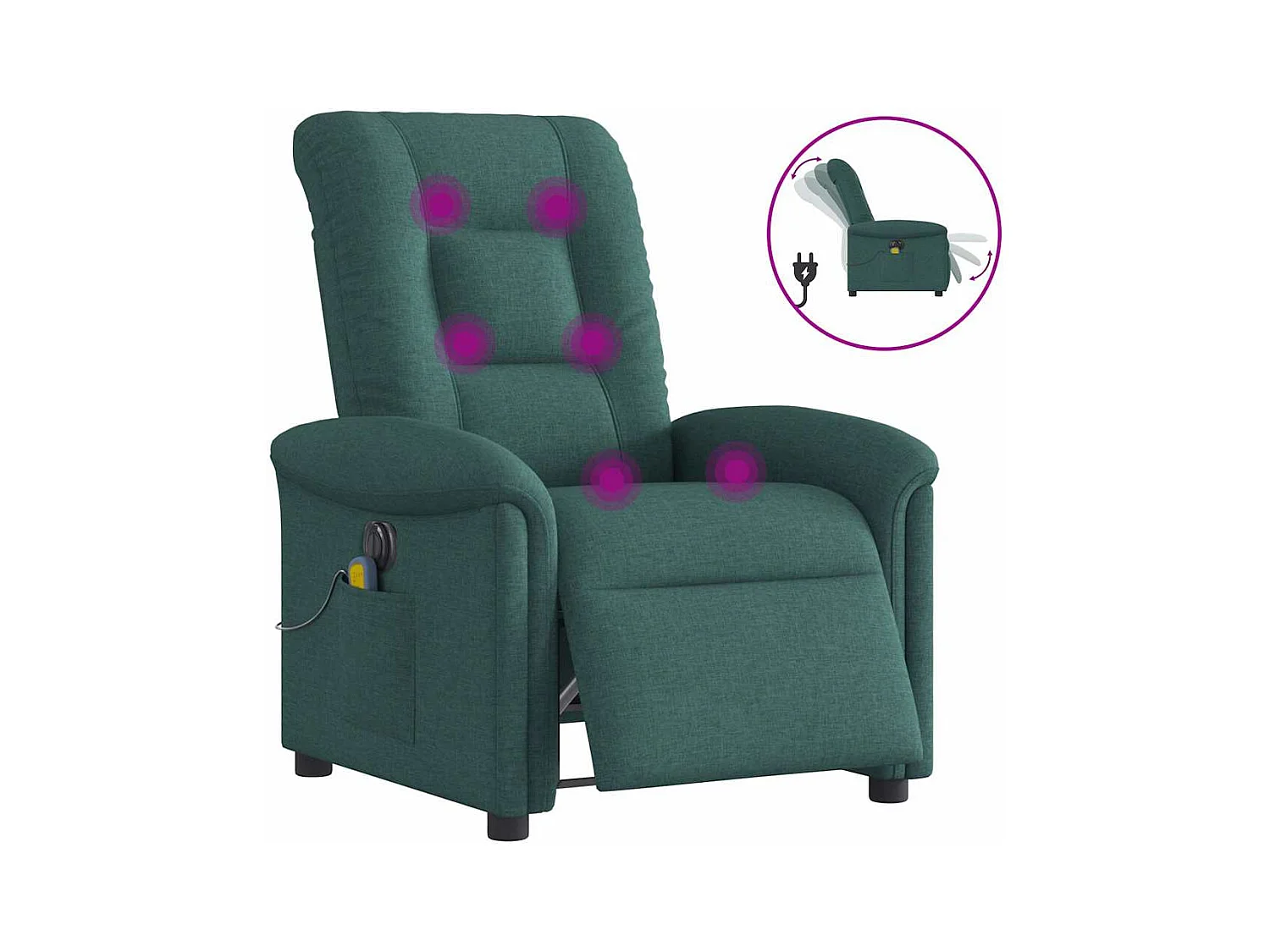 Sillón de masaje eléctrico reclinable de tela verde oscuro