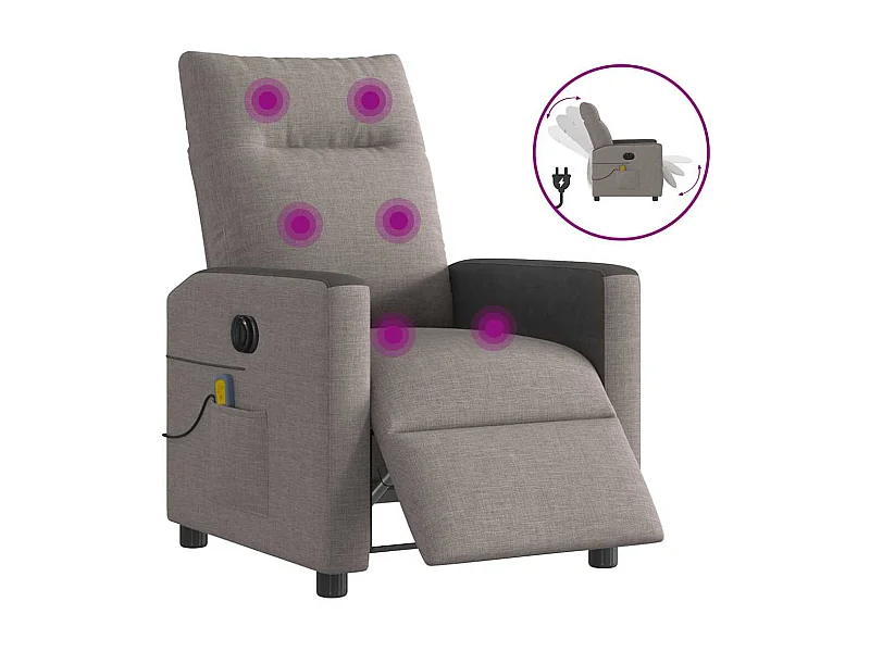 Poltrona massaggiante reclinabile elettrica in tessuto color talpa
