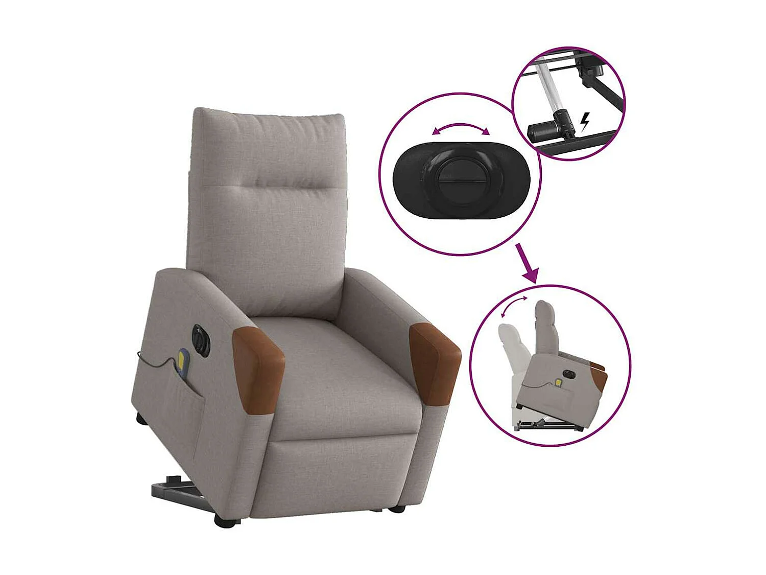 Fauteuil inclinable de massage électrique Taupe Tissu