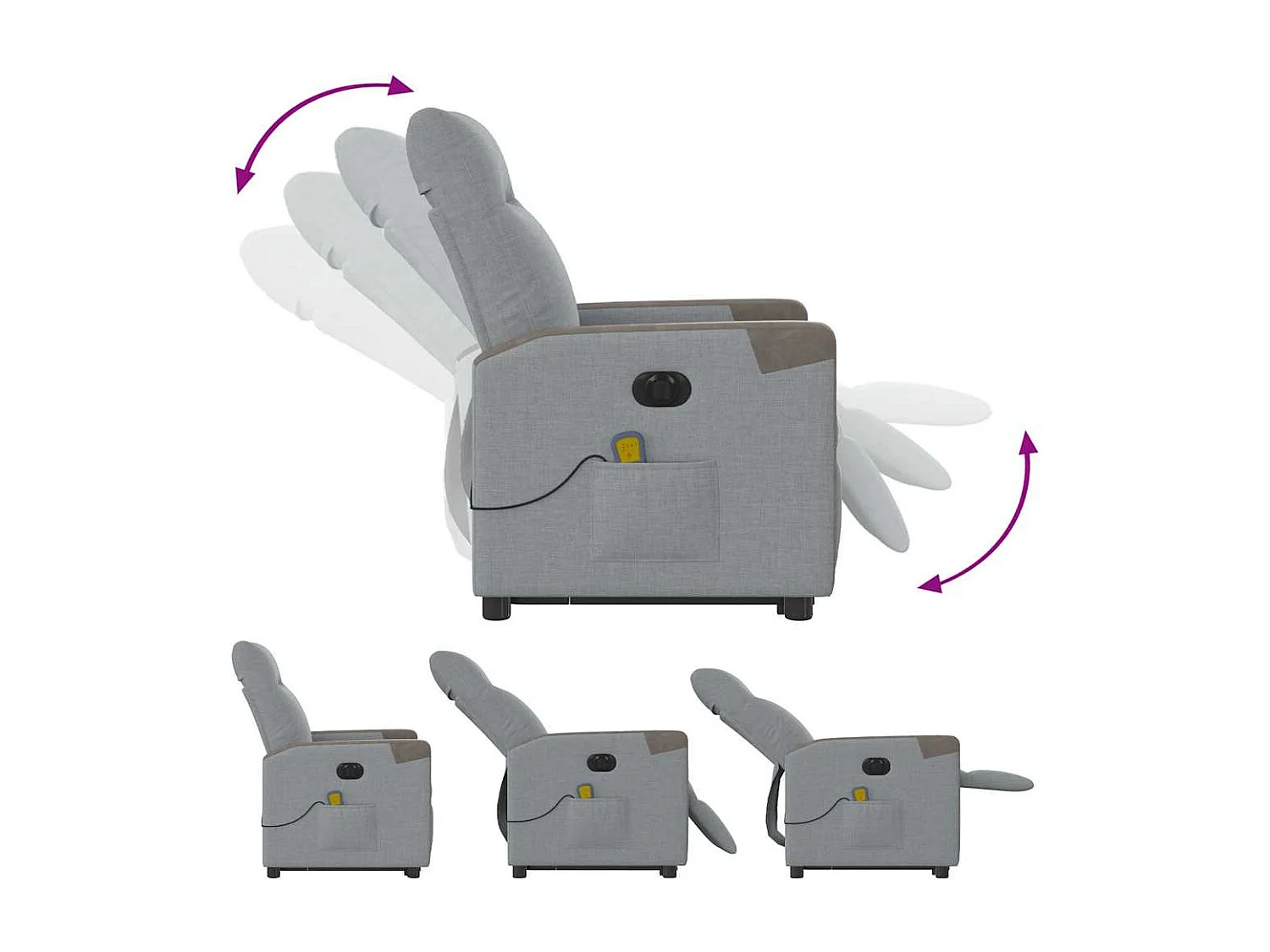 Fauteuil inclinable de massage électrique Gris clair Tissu