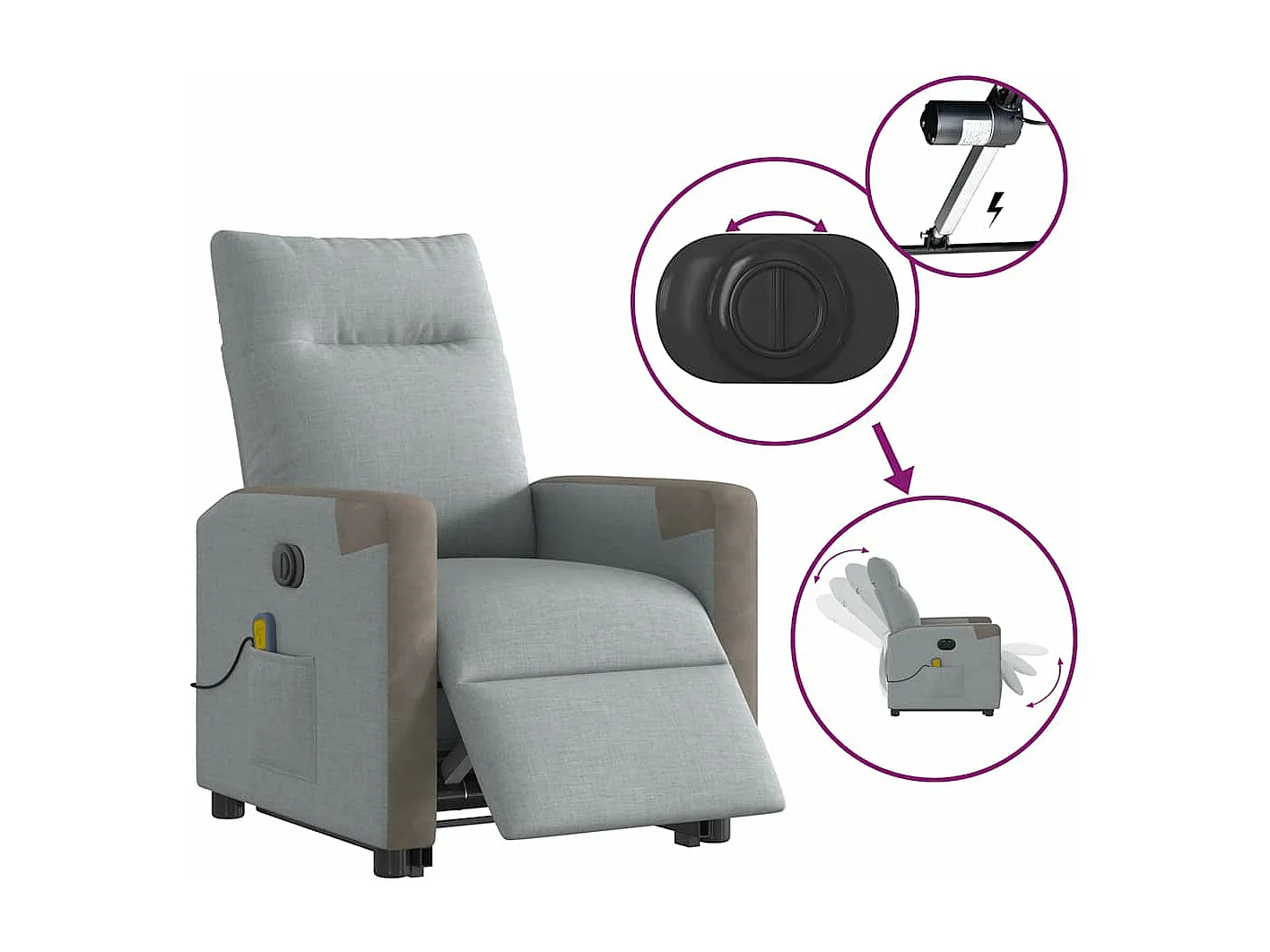 Fauteuil inclinable de massage électrique Gris clair Tissu