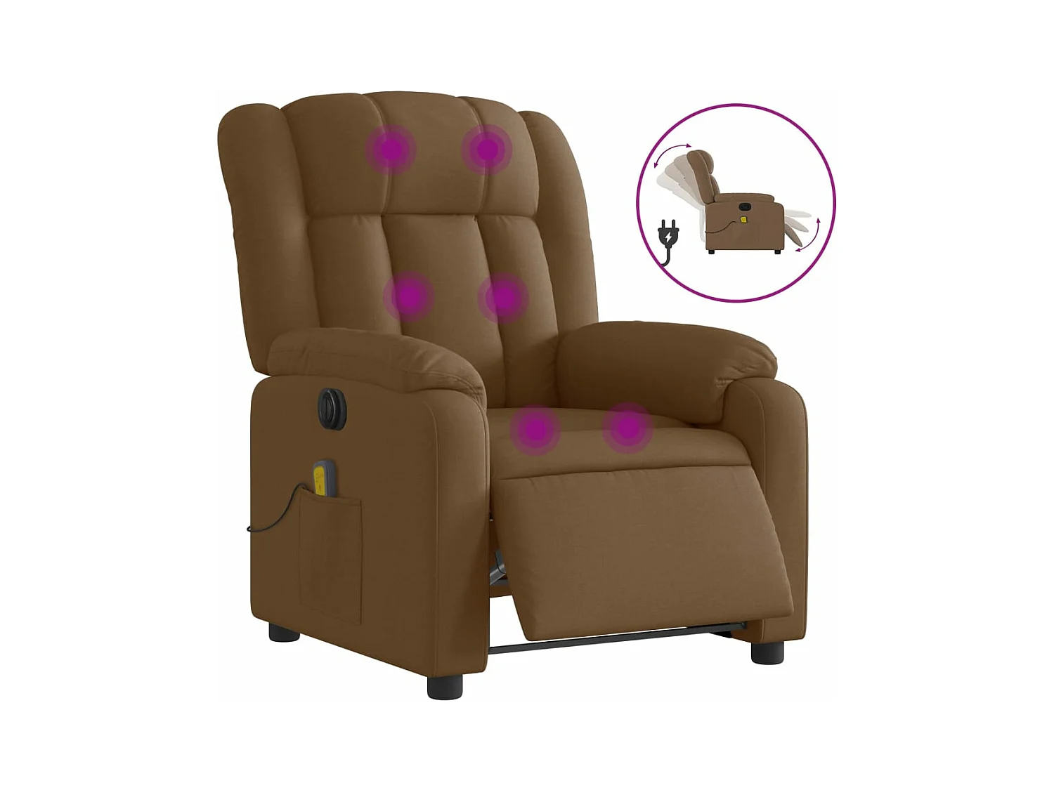 Fauteuil inclinable de massage électrique marron tissu