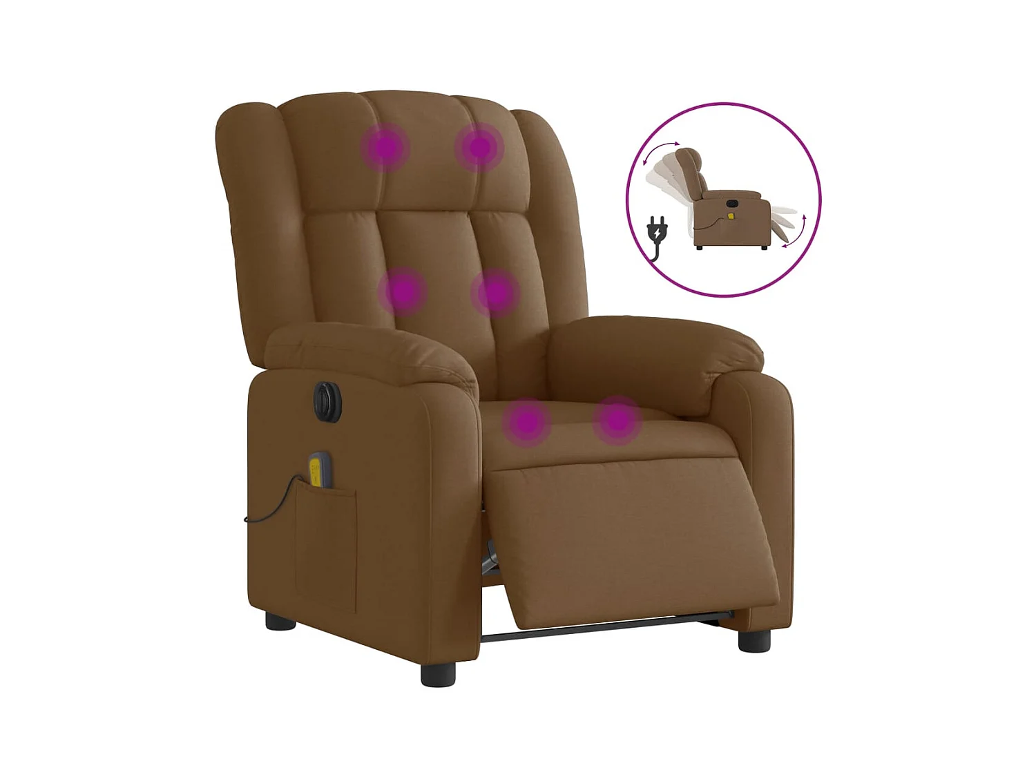 Fauteuil inclinable de massage électrique marron tissu