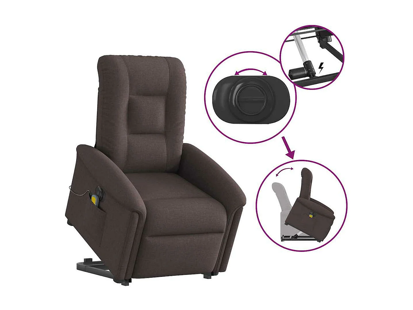 Fauteuil inclinable de massage électrique Marron foncé Tissu