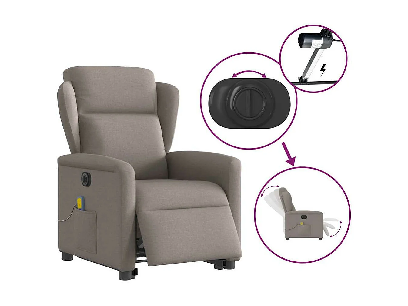 Fauteuil inclinable de massage électrique Taupe Tissu