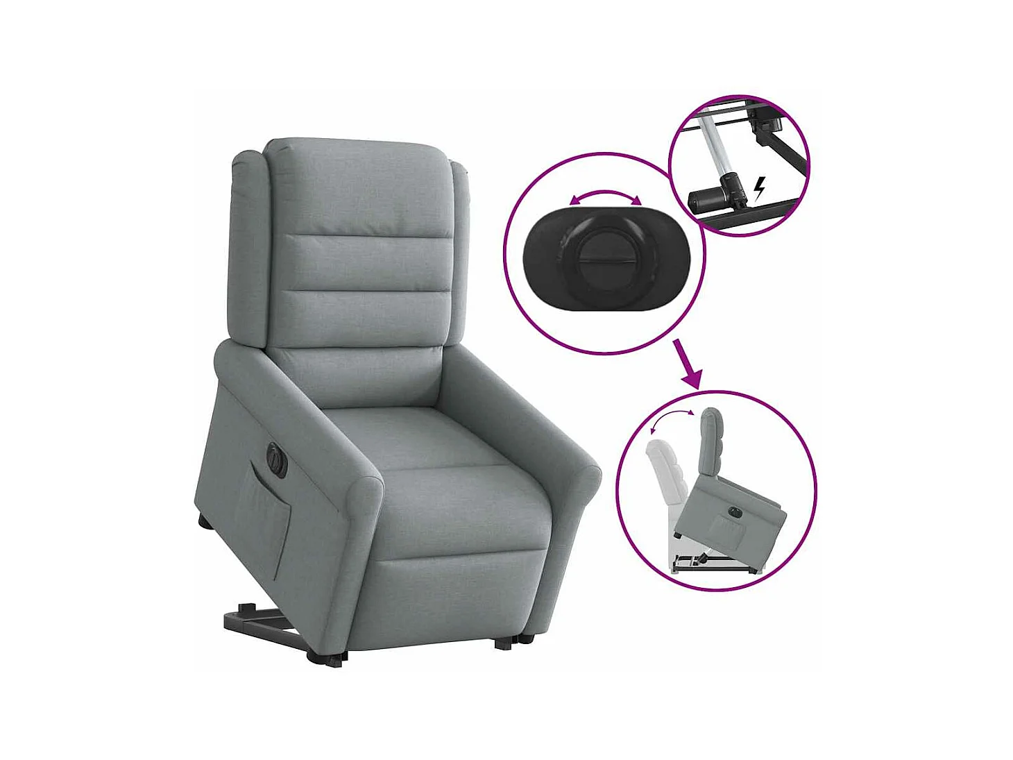 Fauteuil inclinable électrique gris clair tissu