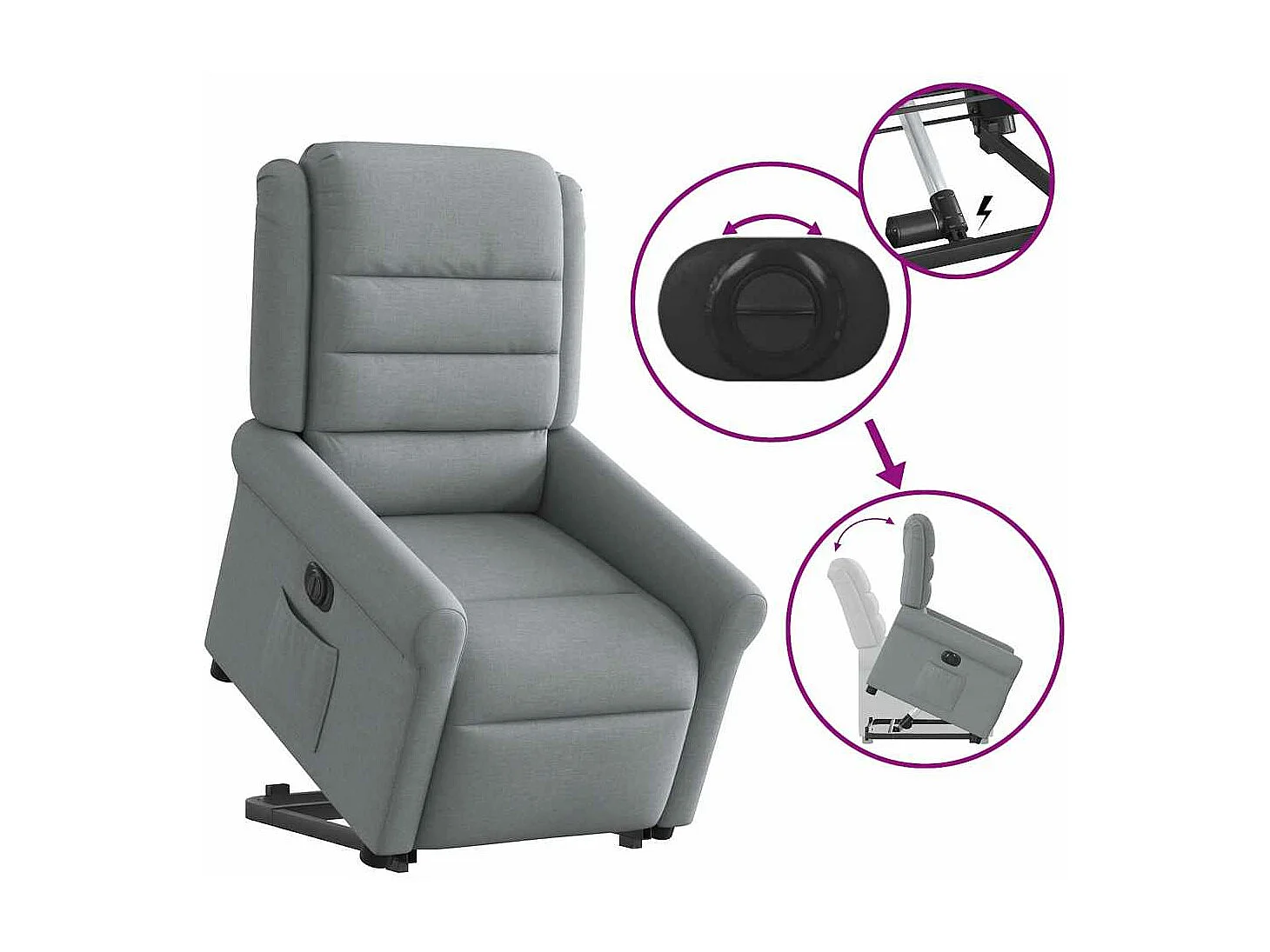Fauteuil inclinable électrique gris clair tissu