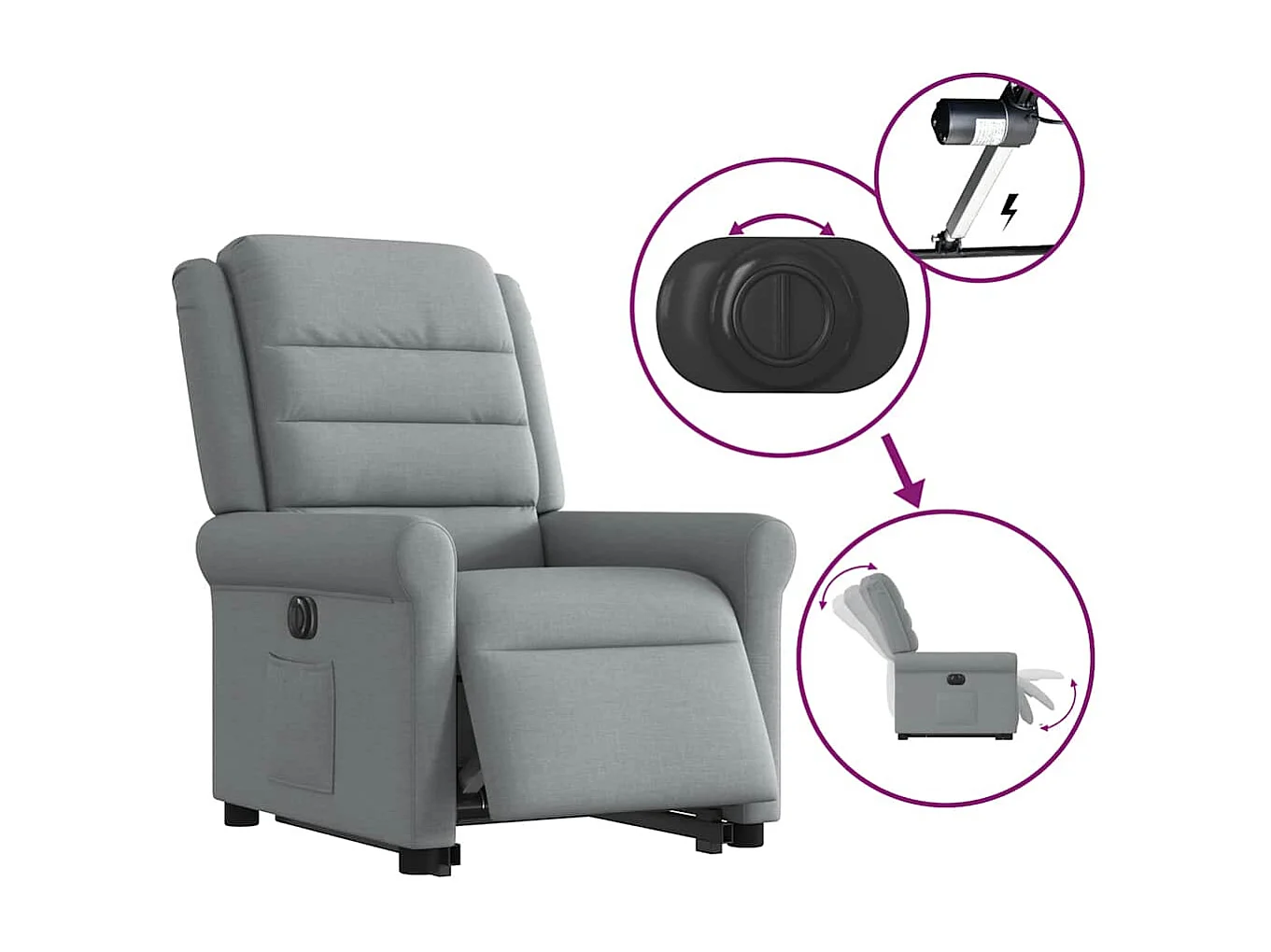 Fauteuil inclinable électrique gris clair tissu