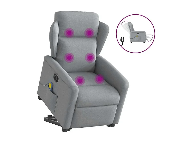 Fauteuil inclinable de massage électrique Gris clair Tissu
