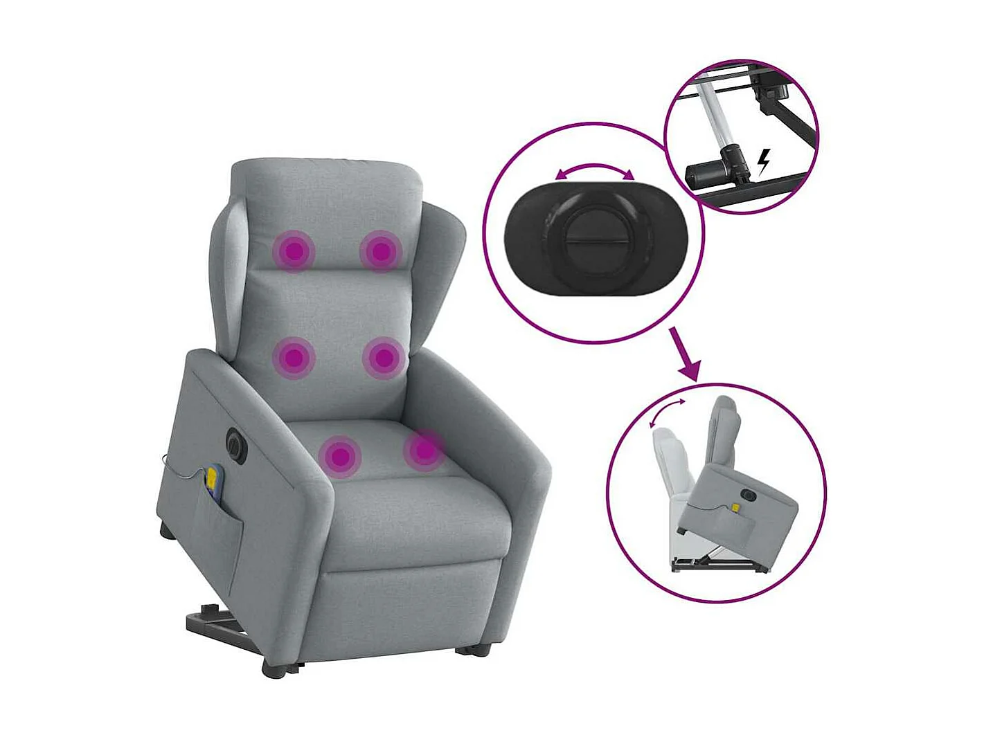 Fauteuil inclinable de massage électrique Gris clair Tissu